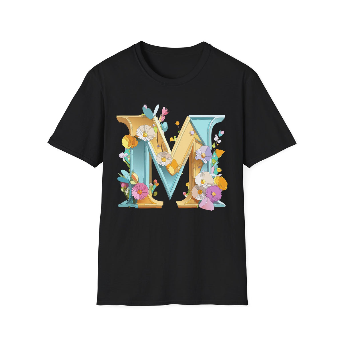 Floral Letter M T-Shirt | Botanical Monogram Initial Tee