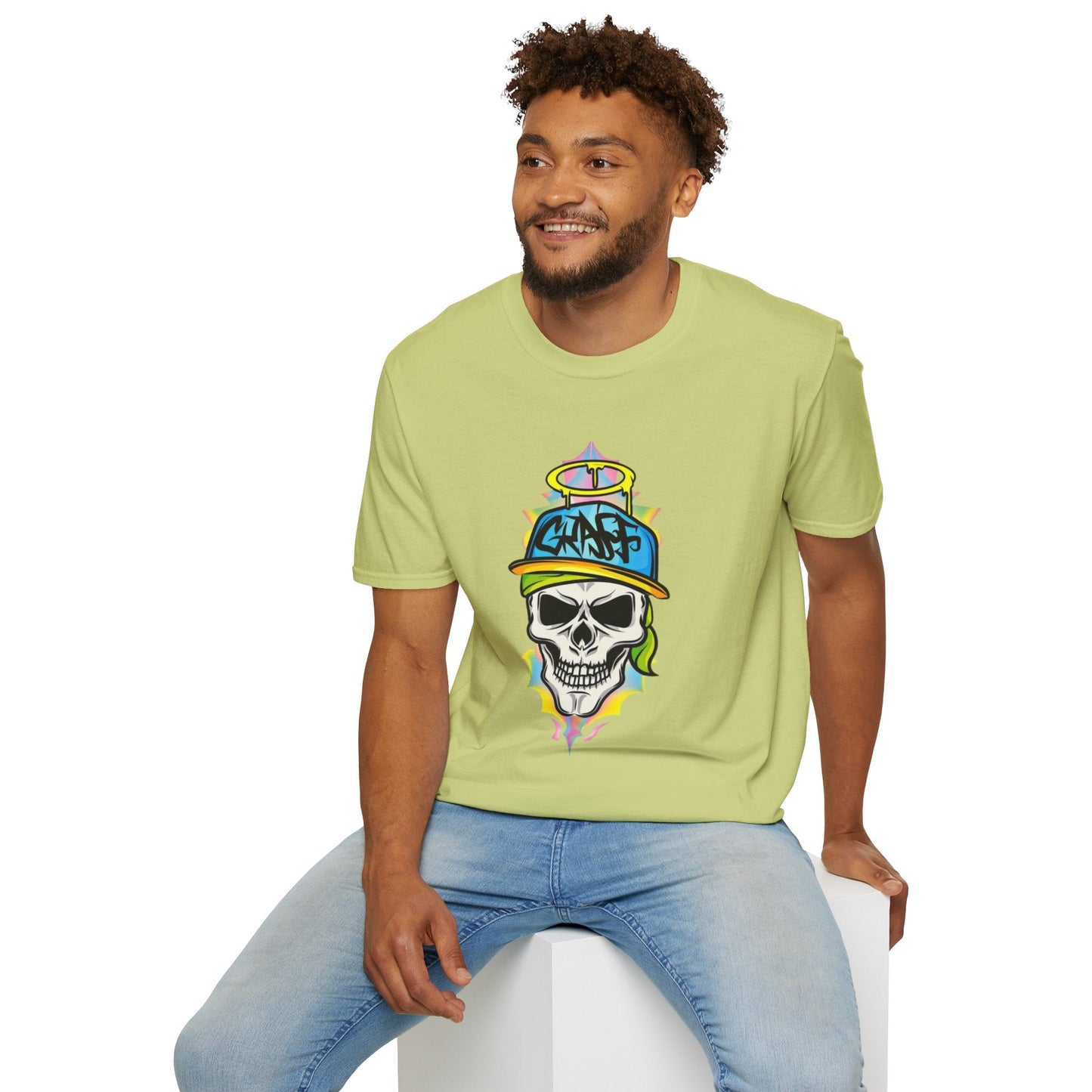 Unisex Skull Graphic Tee Shirt With Skeleton Design Softstyle 64000 100 Percent Ring Spun Cotton