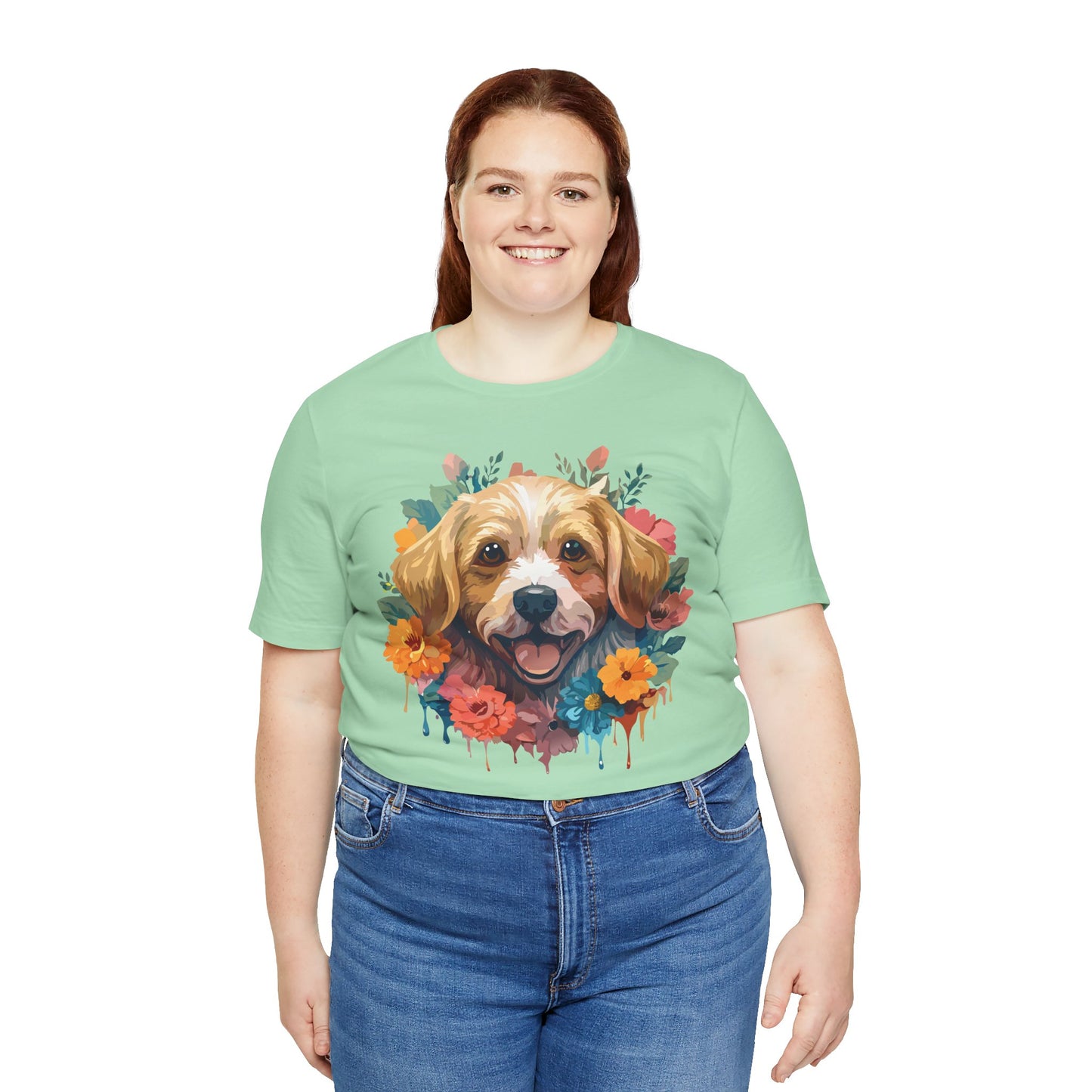 Floral Dog Tee, Animal Shirt, Dog Shirt, Floral Tee, Flower T-shirt, T-Shirt with Animal, Summer Top with Art Design