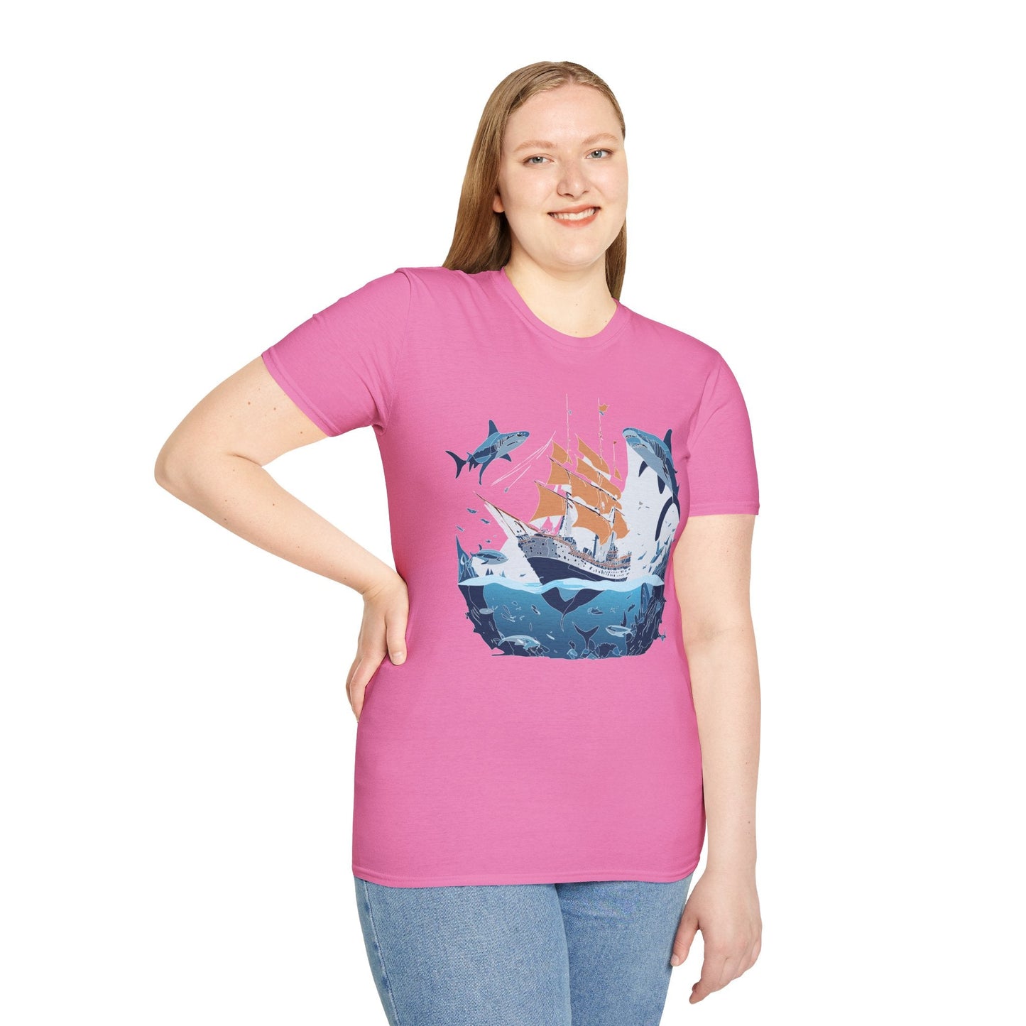 Ocean Tee Shirt Unisex Gildan Softstyle 64000 Ring Spun Cotton Art Print Graphic Ocean Design