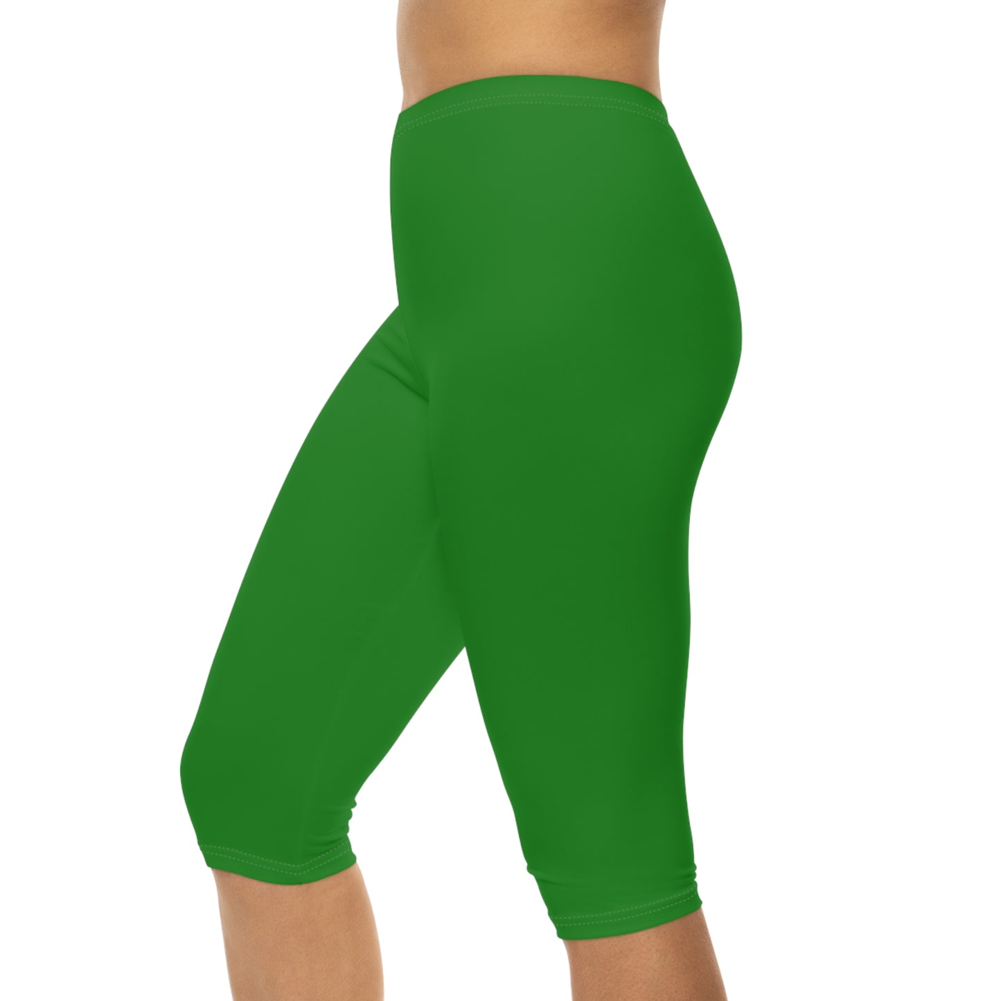 Forest Green Color Women's Brushed Suede Poly Span Casual Capri Leggings XS-2XL