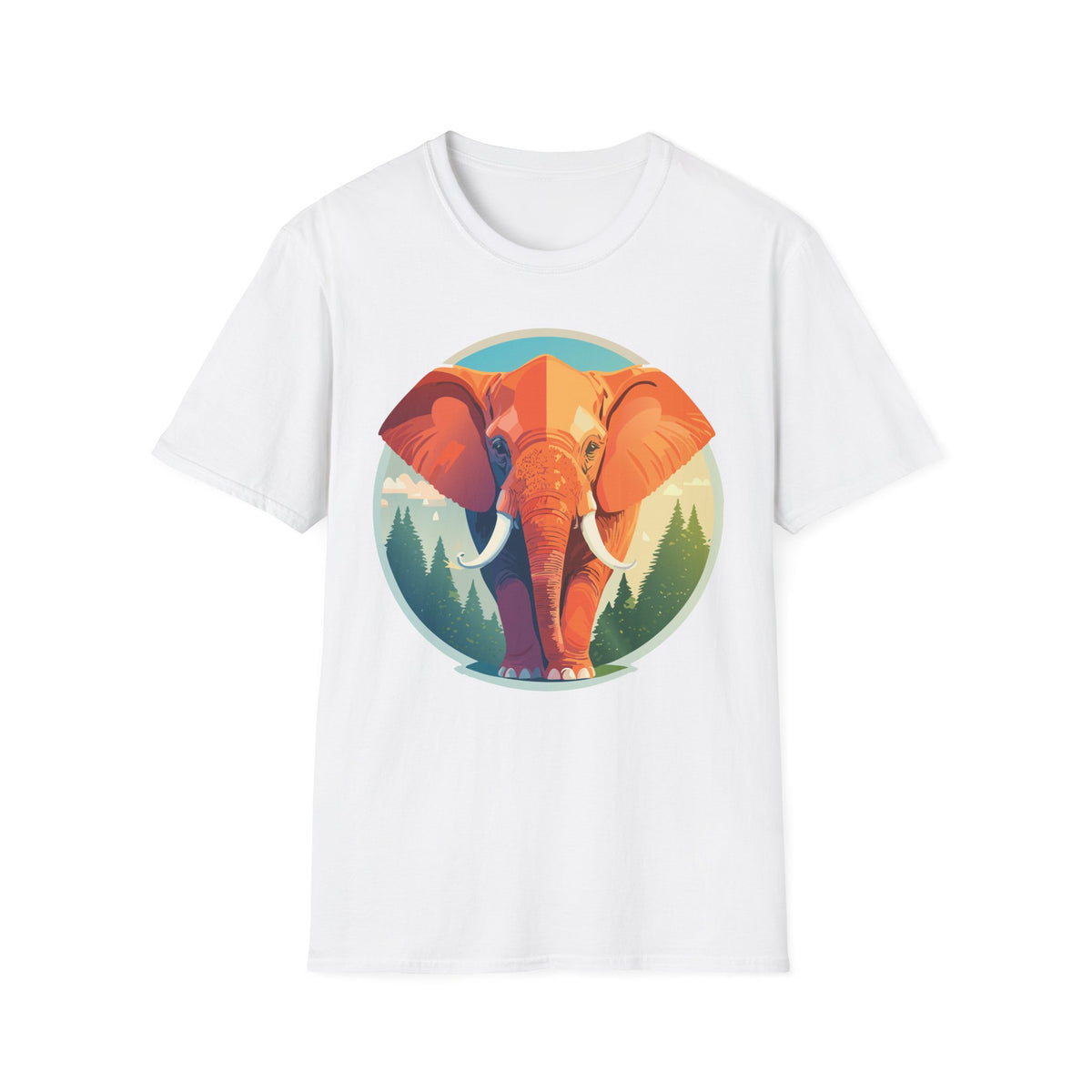 Colorful Elephant Illustration T-Shirt | Retro Forest Circle Art