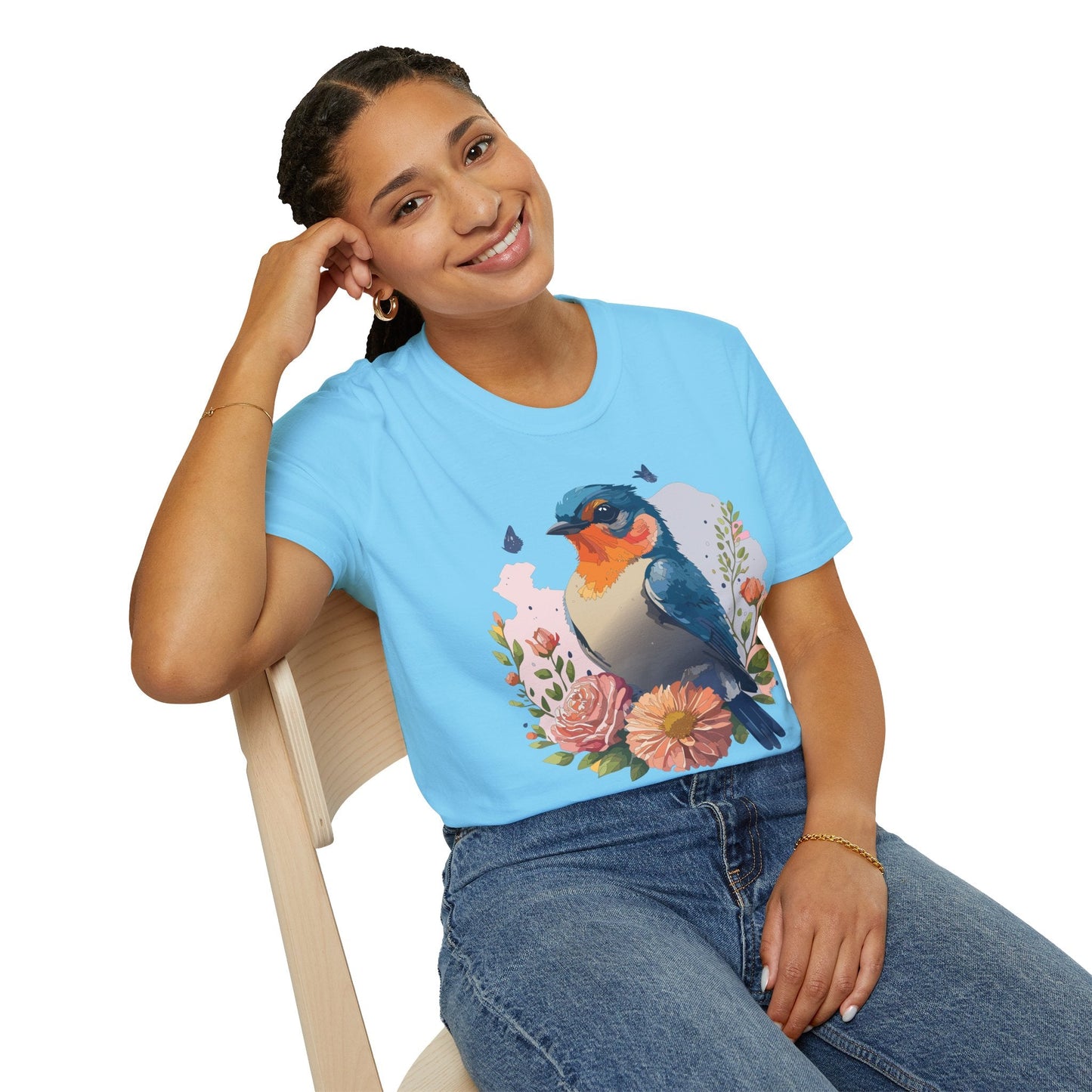 Bird T Shirt Floral Design Unisex Gildan Softstyle 64000 Ring Spun Cotton Tee Breathable Wear