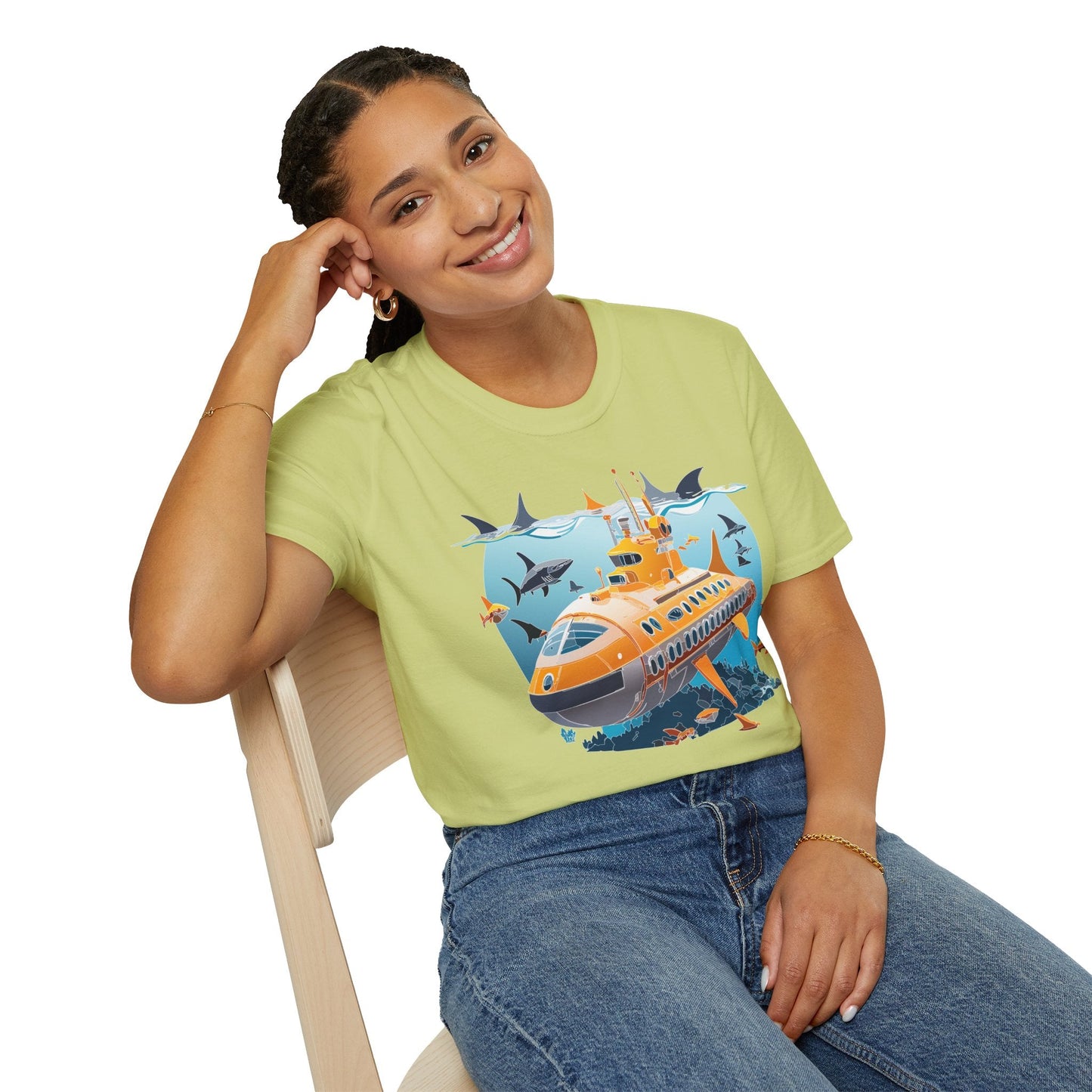 Ocean Themed Unisex Gildan Softstyle 64000 Short Sleeve T Shirt With Ocean Art Design