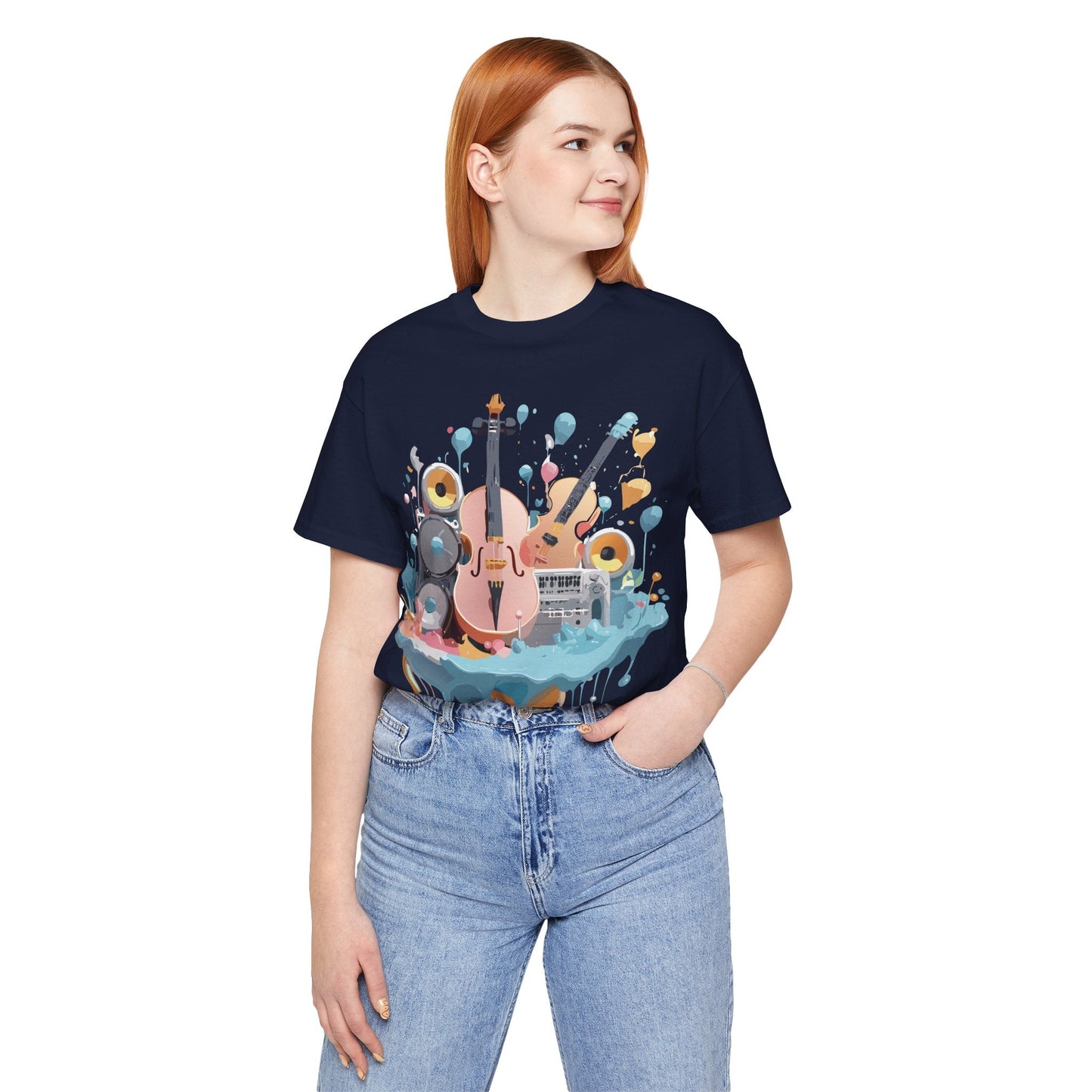 Music Graphic Unisex 100 Cotton Vintage Art with Musical Elements Tee 90