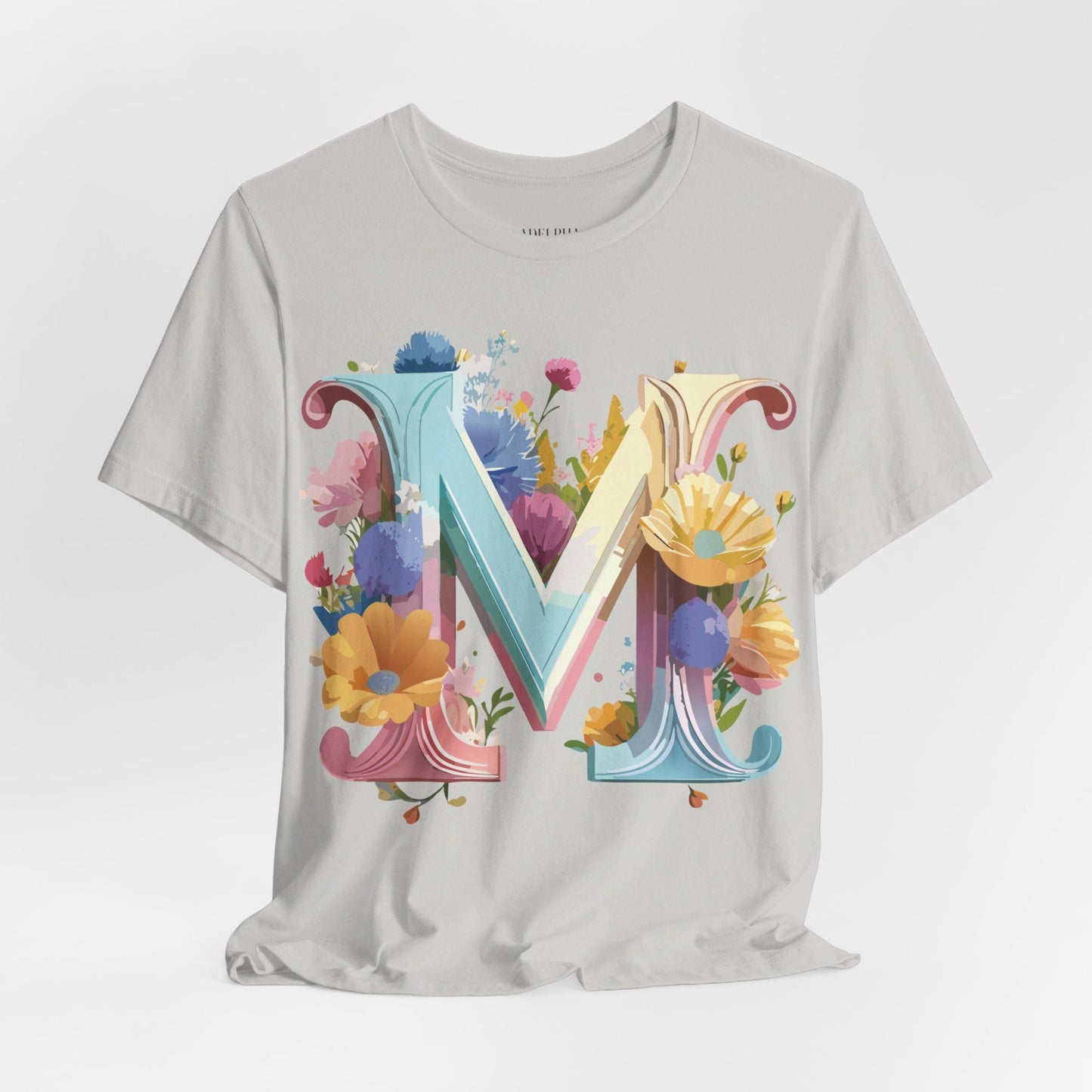 Letter M Shirt Unisex Graphic Tee Adelpha Vintage Inspired Art Design Short Sleeve