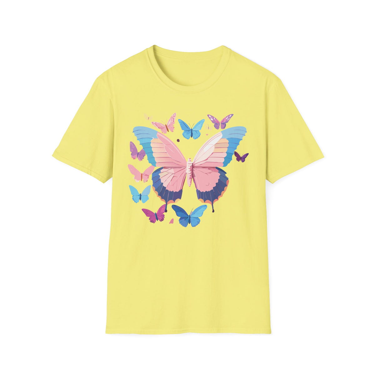 Butterfly Cluster T-Shirt — Pastel Pink & Blue Butterfly Graphic Tee Unisex 100 Cotton Gildan T-Shirt