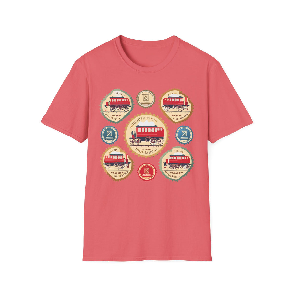 Vintage Trolley Badges T-Shirt | Retro Streetcar Emblems Graphic Tee Unisex 100 Cotton Gildan T-Shirt