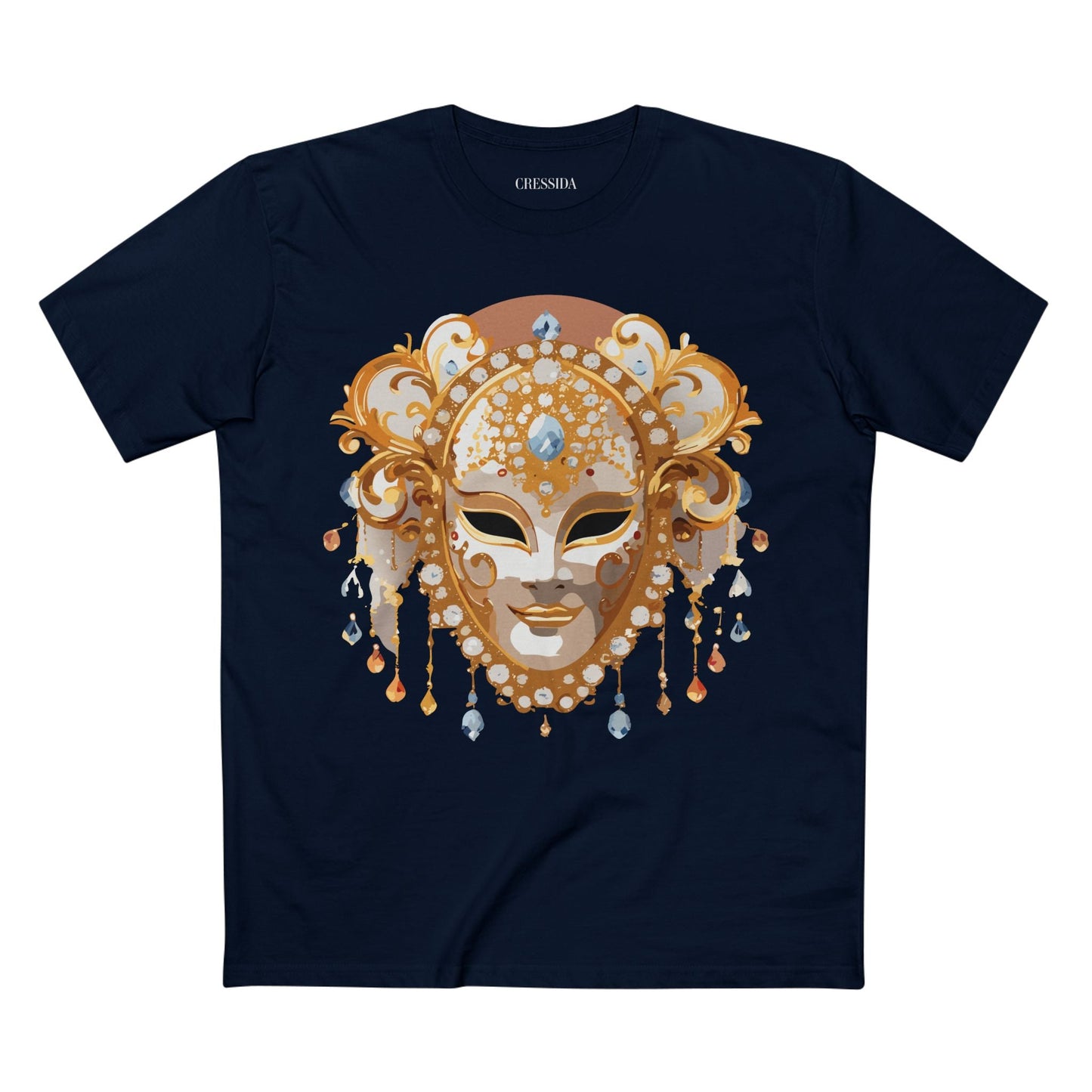 Carnival Mask Graphic T-Shirt Unisex 100 Cotton With Antique Gold Art Design Tee 15