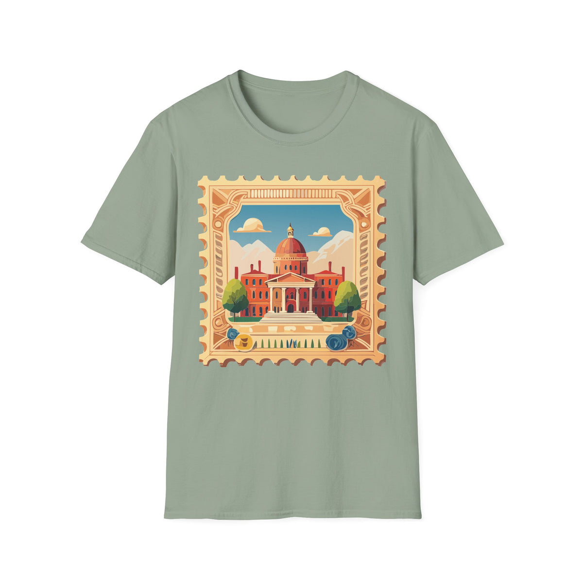 Vintage Postage Stamp Capitol Illustration T-Shirt | Architectural Travel Graphic Tee Unisex 100 Cotton Gildan T-Shirt