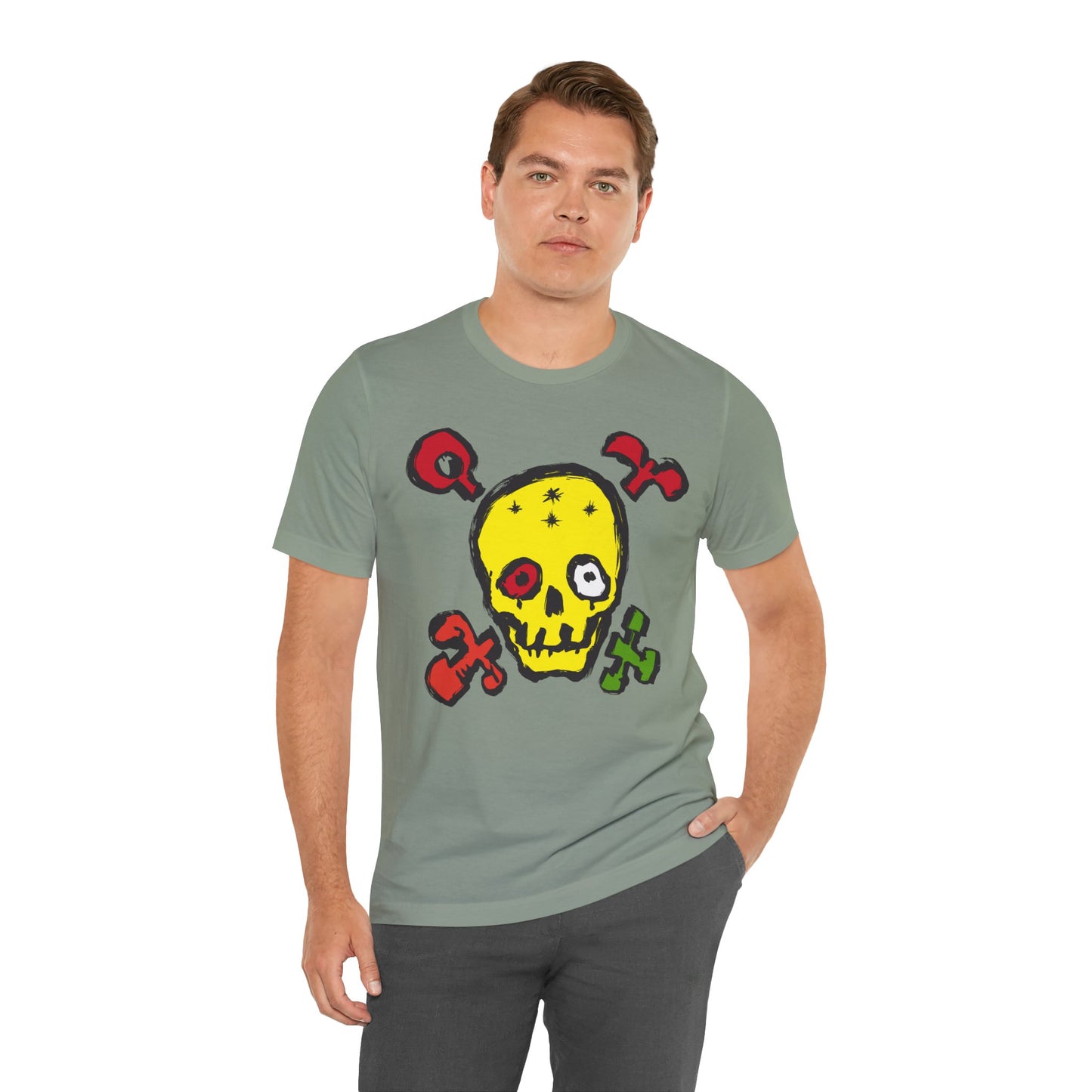 Yellow Skull Graphic Design Tee, Skull Shirt, Vintage Tees, Art Design T-Shirt, Vintage Graphic Tee, Art Shirts with Skulls