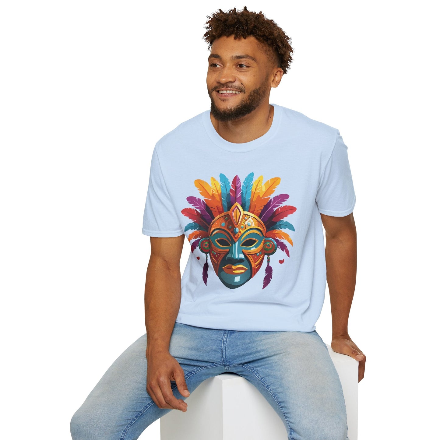Unisex Gildan Mask T Shirt Softstyle 64000 With Art Design Lightweight Cotton Tee