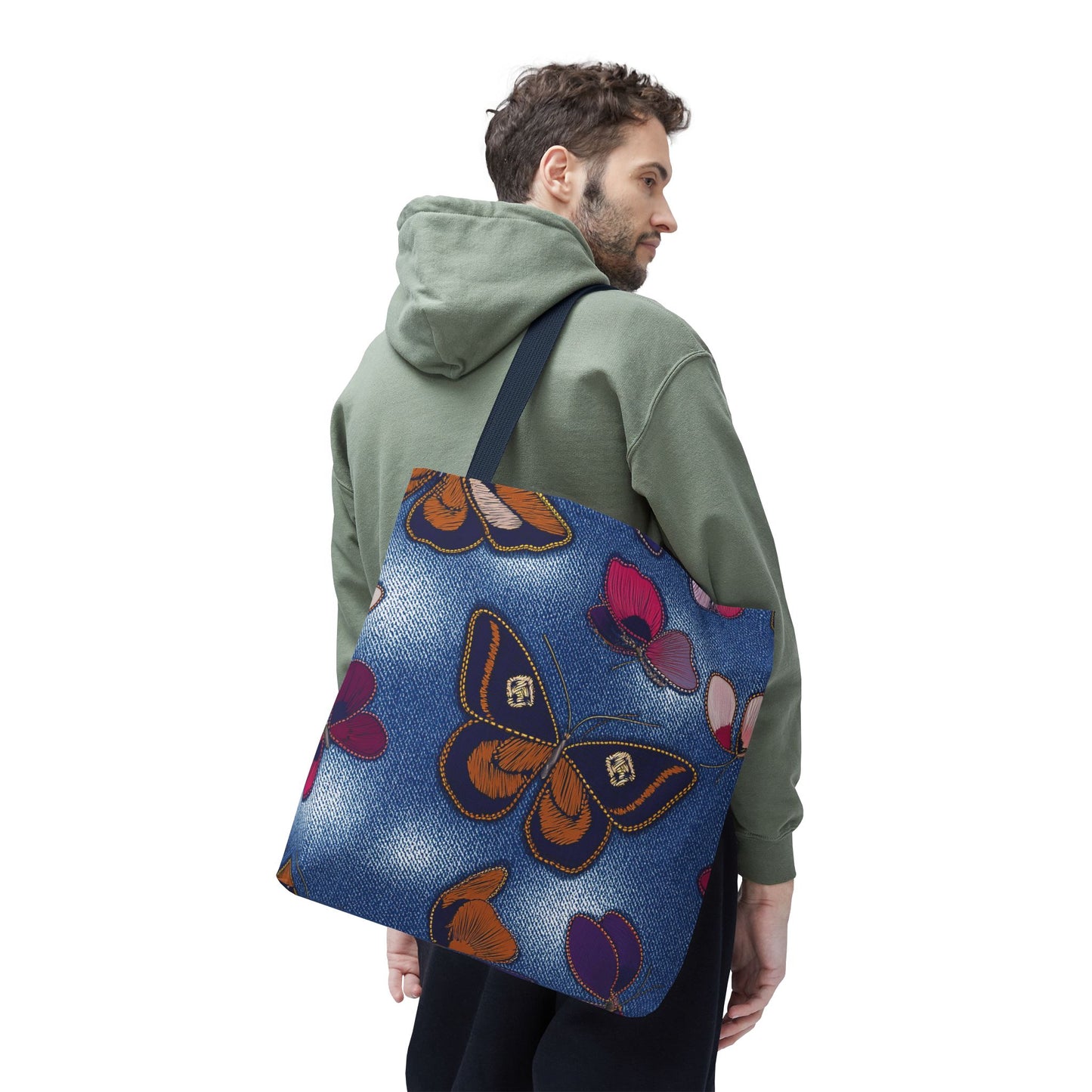 Denim Fabric Imitation Print Unisex Canvas Bag Poly Spun 3 Sizes Tote Bag 174