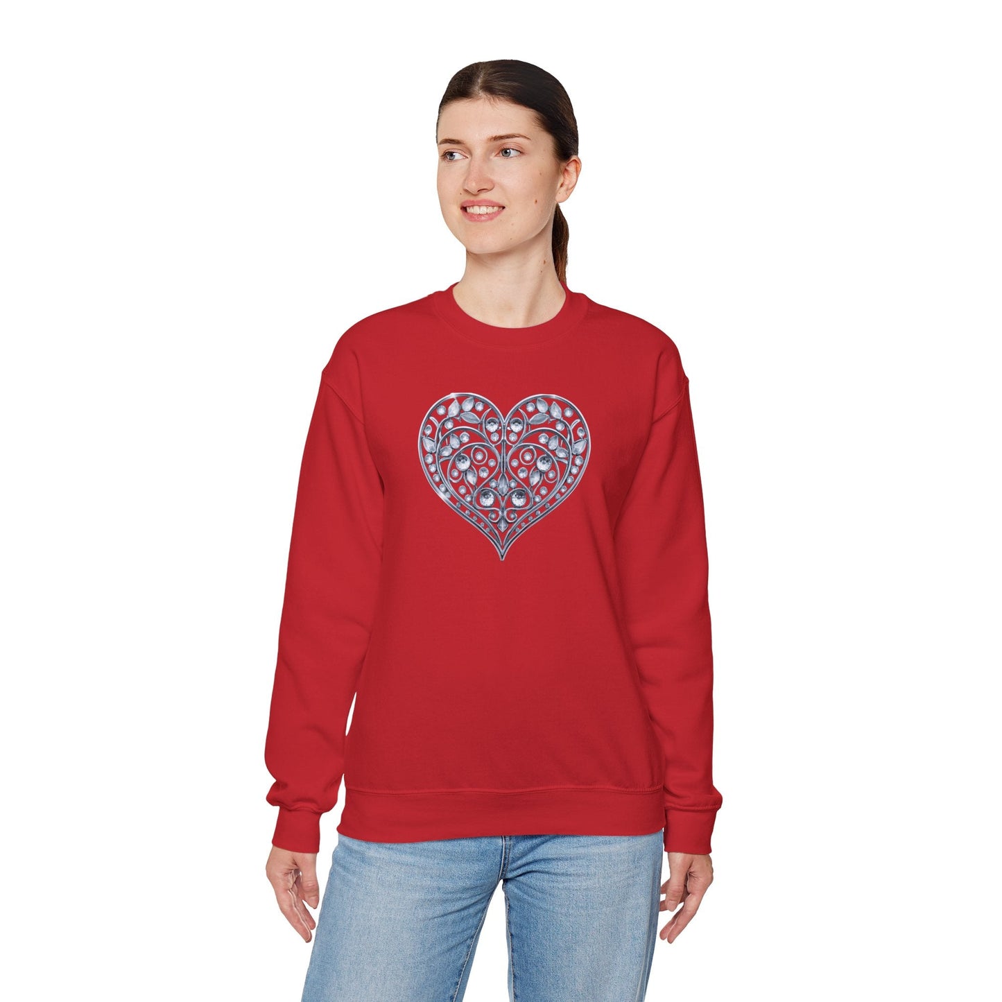 Big Crystal Heart Sweatshirt Unisex Fifty Fifty Cotton Poly Crewneck Valentines Day Sweatshirt