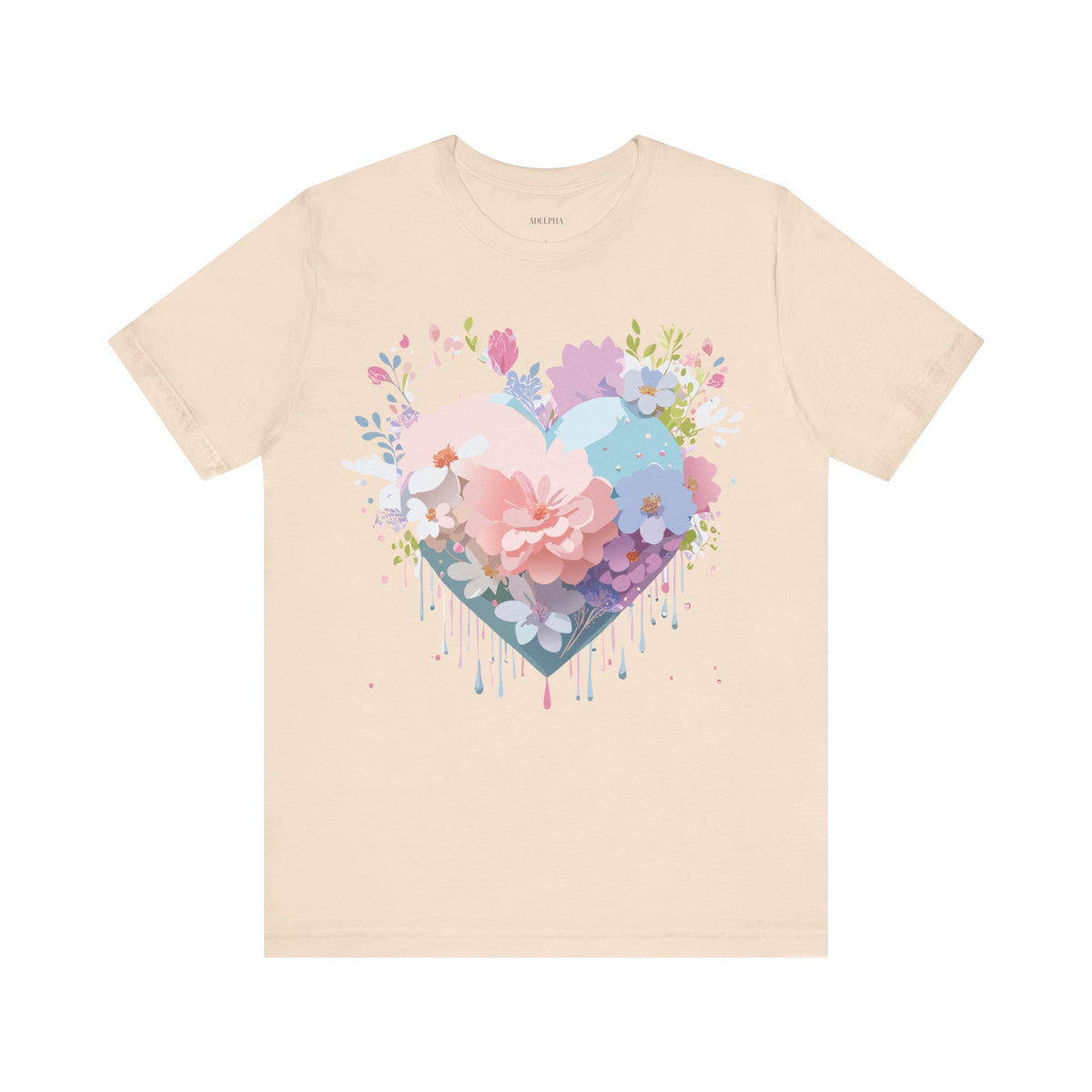 Valentine's Day Graphic Unisex Cotton Bella+Canvas Tee with Floral Art Design d137