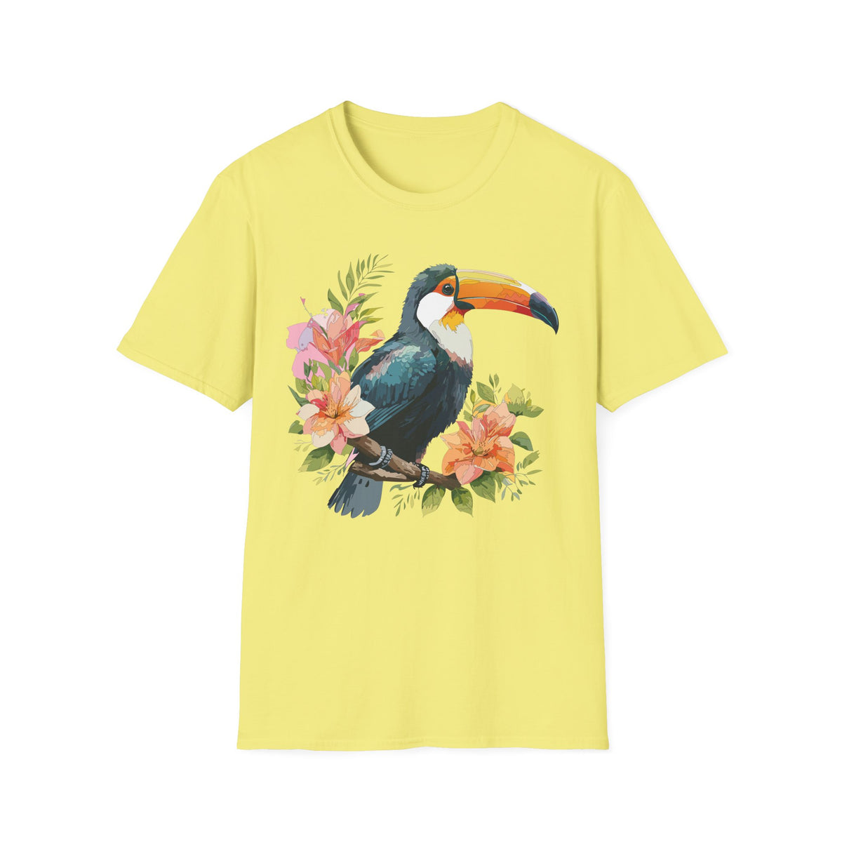 Tropical Toucan Illustration T-Shirt | Floral Bird Graphic