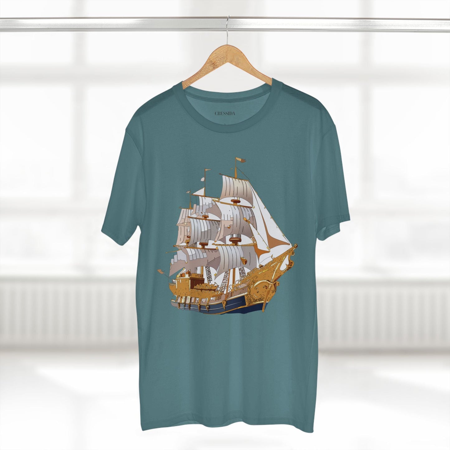 Ship Graphic Unisex 100 Cotton T-Shirt with Gold Frigate Art Design 2