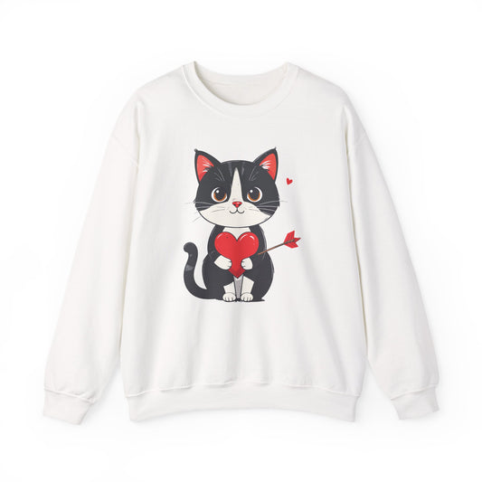 Cat Heart Sweatshirt, Heart Sweatshirt, Cat Sweatshirt, Valentine's Day Sweatshirt, 50/50 Cotton-Poly Animal Sweatshirt 103