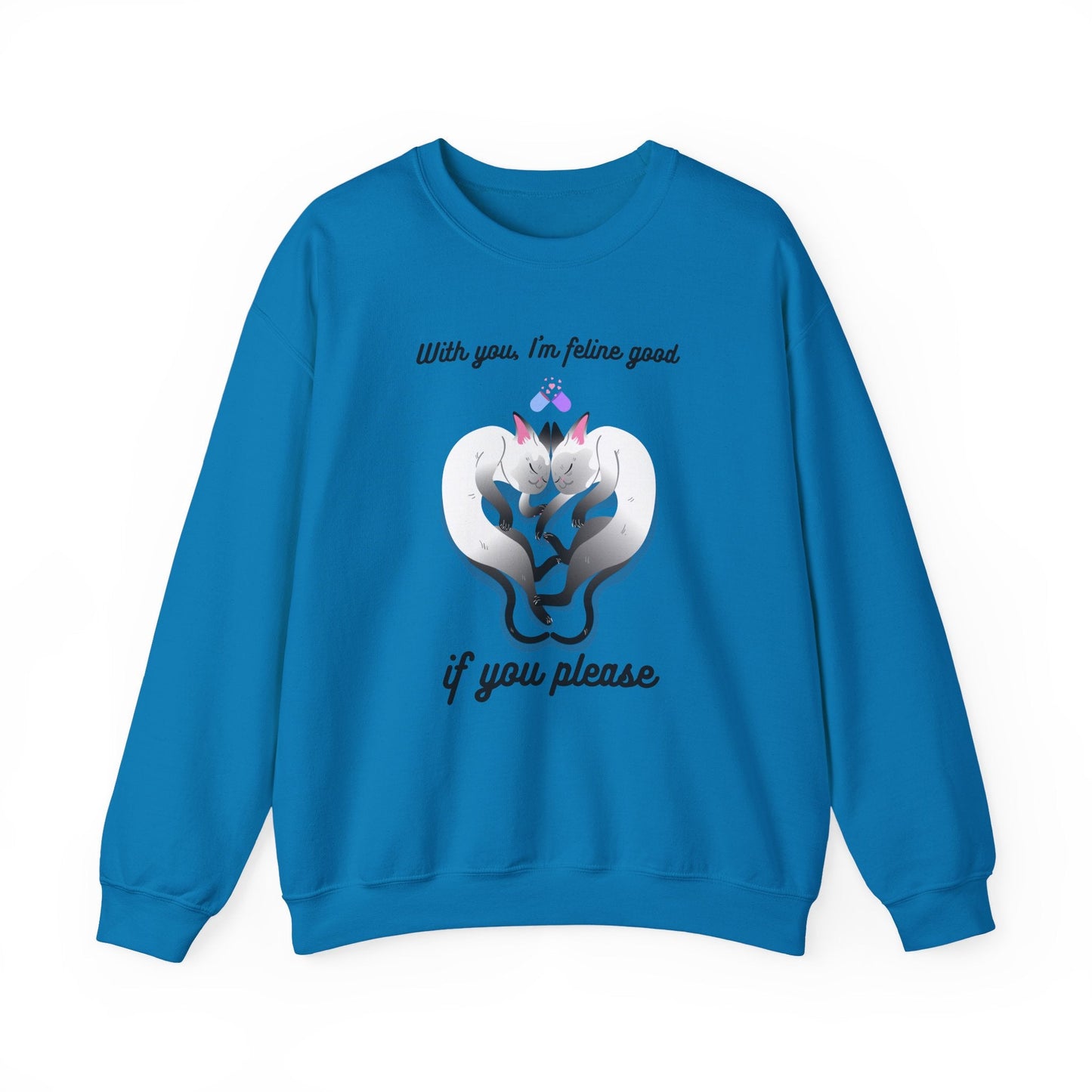 Double Cat Heart Sweatshirt Unisex Fifty Fifty Cotton Poly Valentines Day Sweatshirt