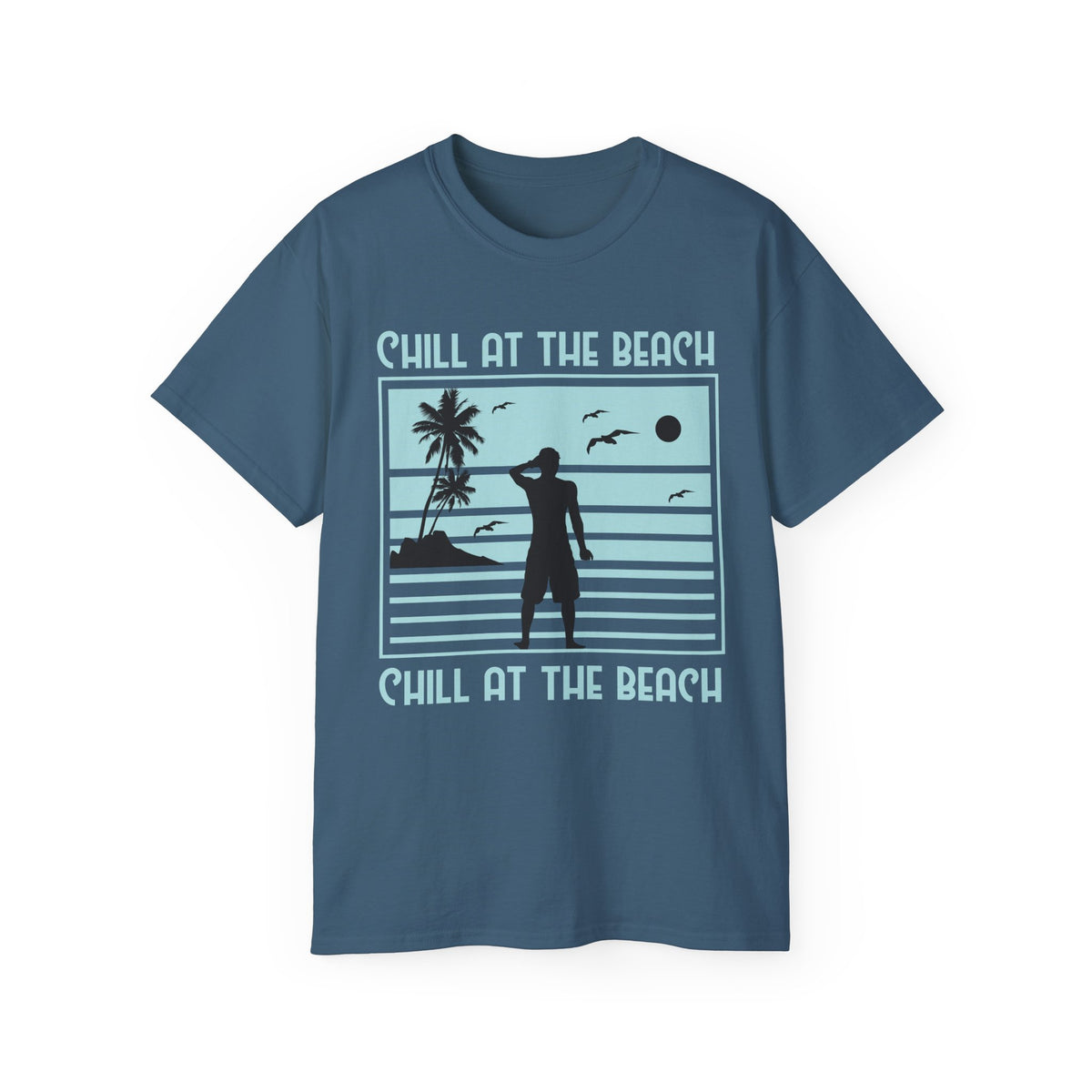 Chill at the Beach silhouette surf scene Tee | Palm trees, sunset, ocean vibes
