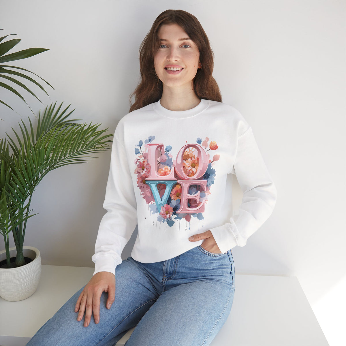 Floral Love Graphic Valentine's Day Sweatshirt Unisex 50/50 Cotton-Poly Sweatshirt w62