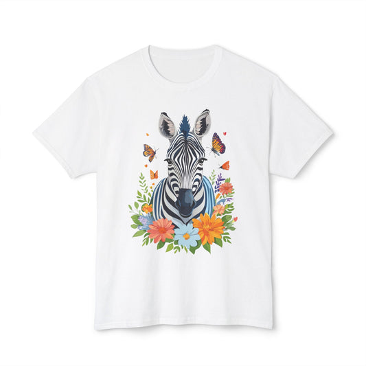 Zebra Art Print T Shirt Unisex Cotton Tee With Floral Design Vintage Zebra Theme