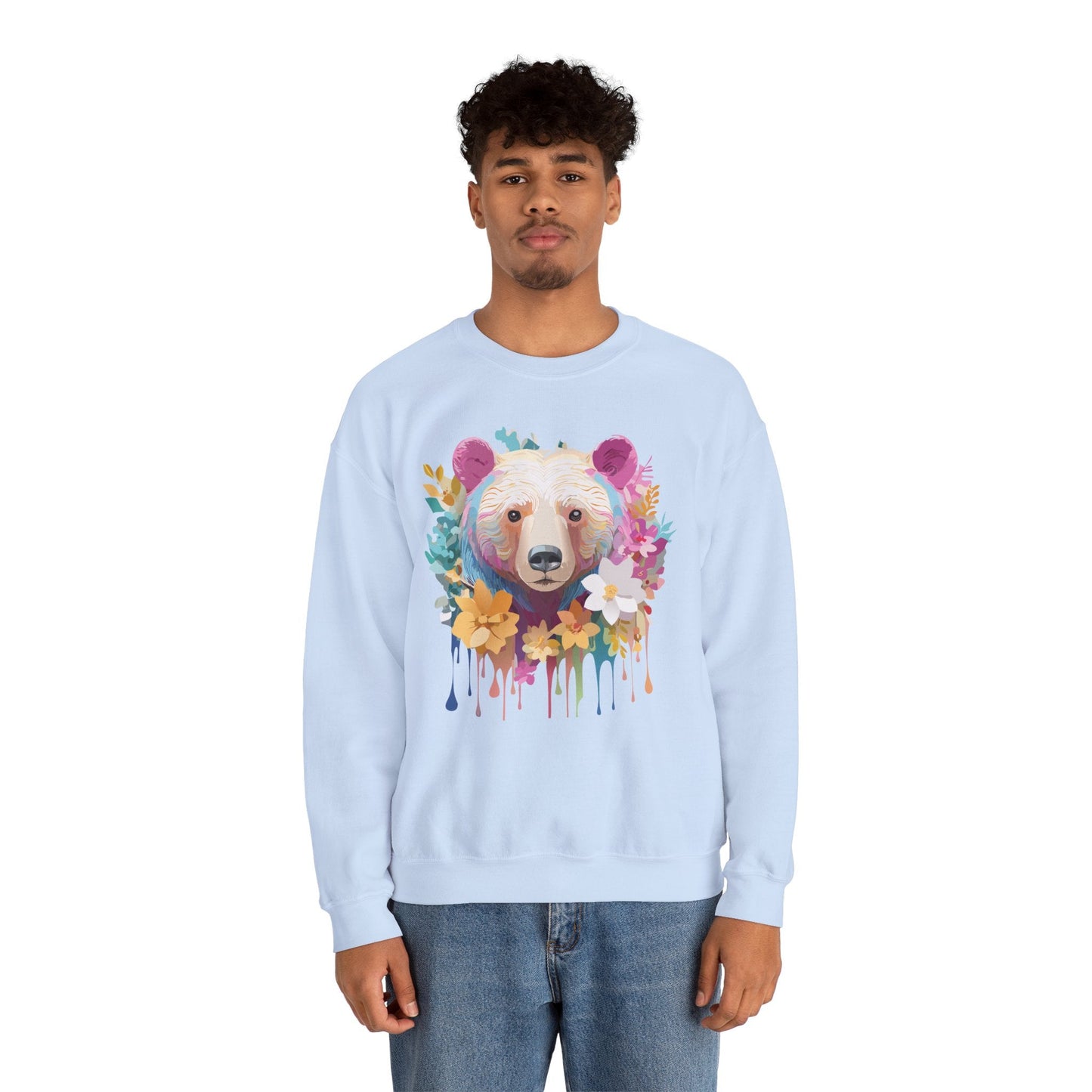 Unisex Floral Bear Sweatshirt With Art Design Gildan 18000 Crewneck
