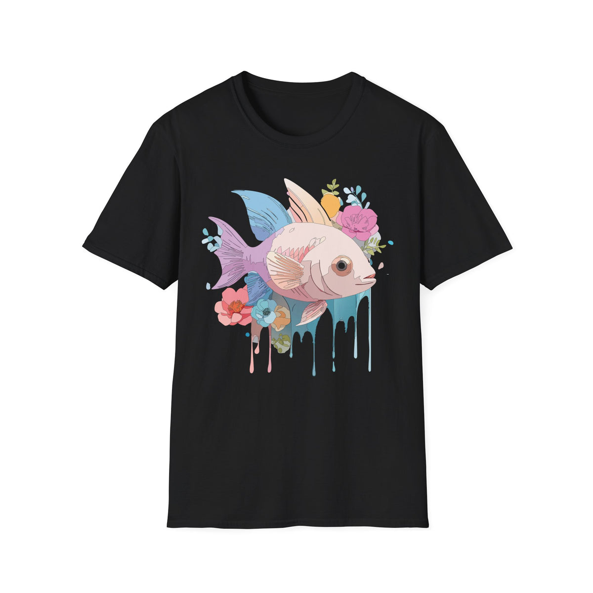 Pastel Floral Fish T-Shirt | Cute Koi Art, Watercolor Drip Design