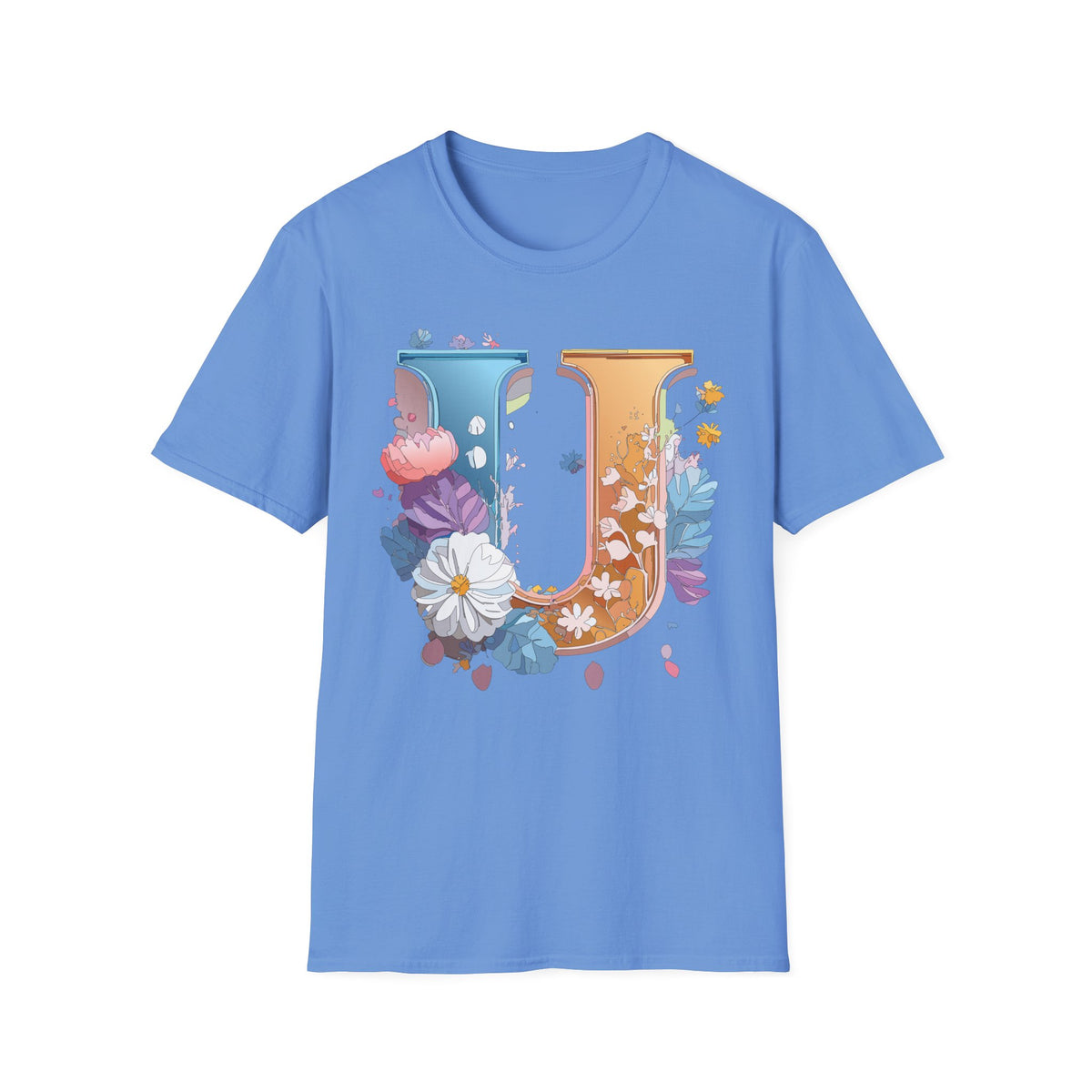 Floral Letter U T-Shirt | Botanical Initial Tee, Monogram Graphic