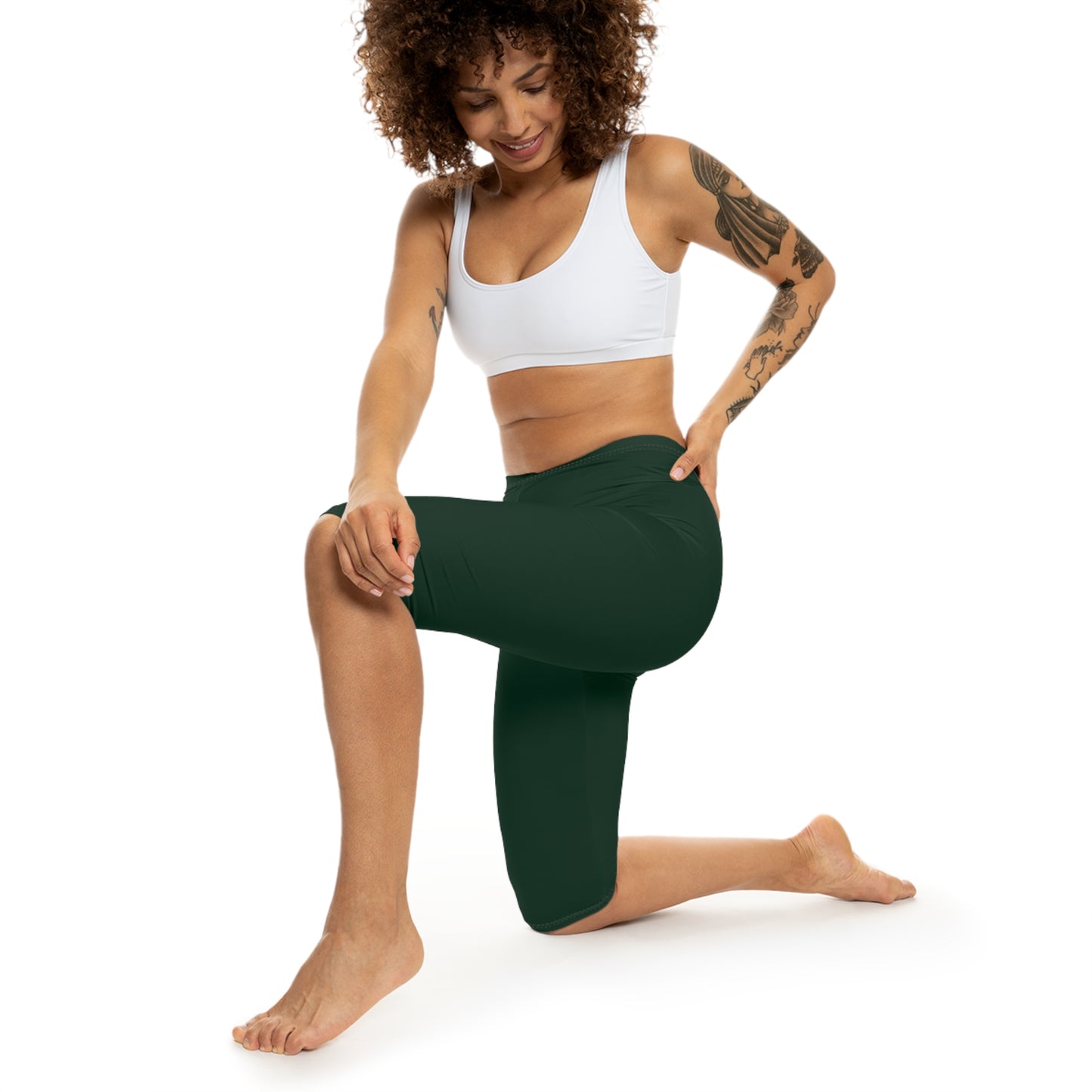 Evergreen Color Women's Brushed Suede Poly Span Casual Capri Leggings XS-2XL