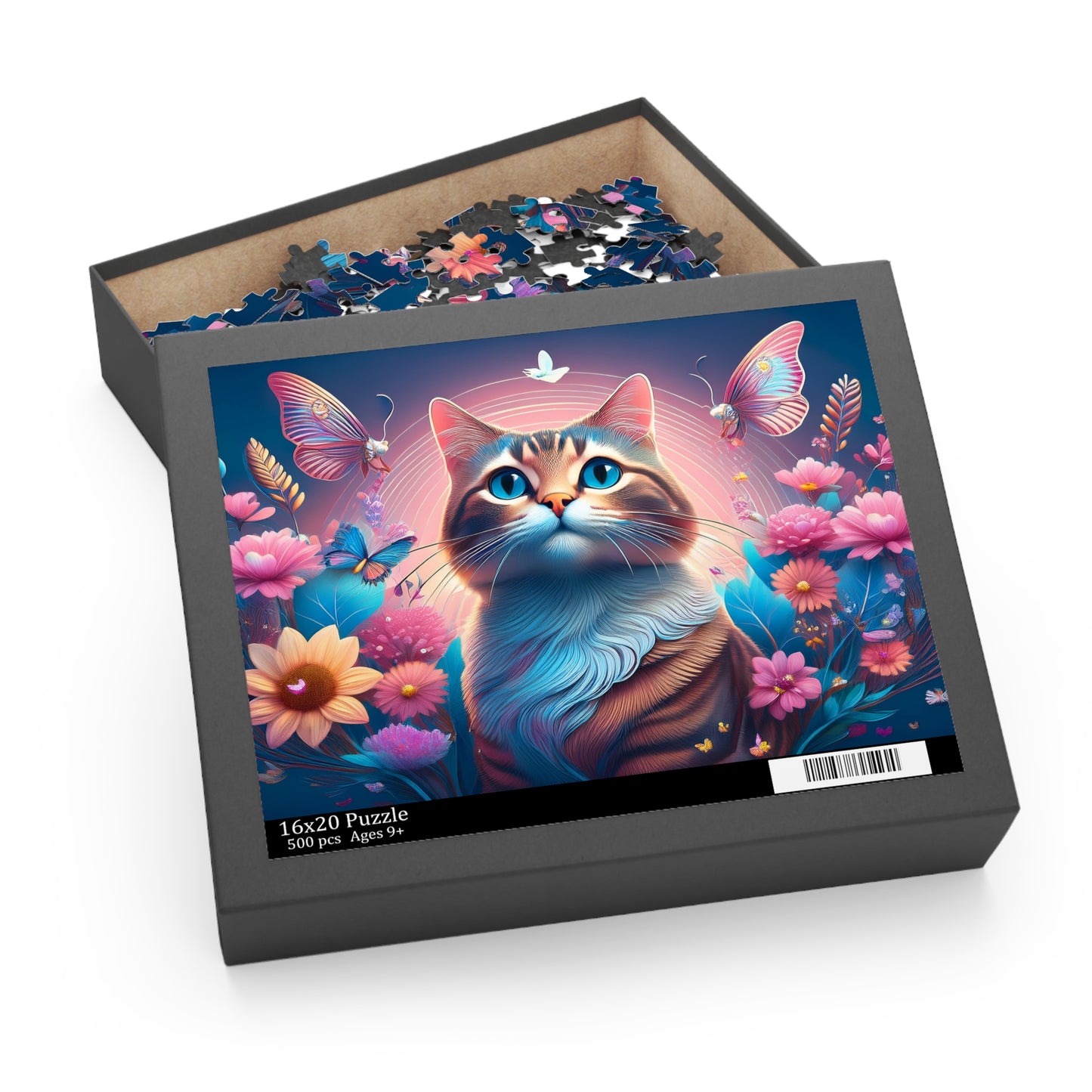 Puzzles-24 Floral Cat Face Puzzle 500-Piece  Floral Cat Puzzle 500-Piece, Kids Puzzles Size: 16" x 20",  Ages 9+