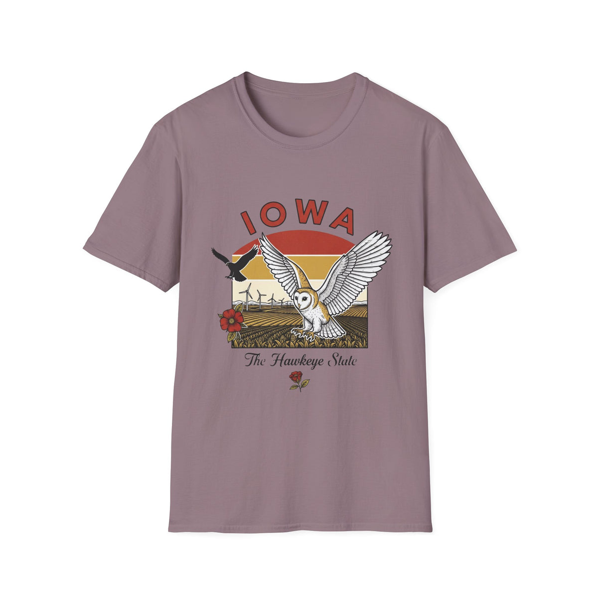 Iowa Barn Owl Tee — The Hawkeye State Vintage Sunset Tee Travel Tourist Graphic Design Unisex 100 Cotton Gildan T-Shirt
