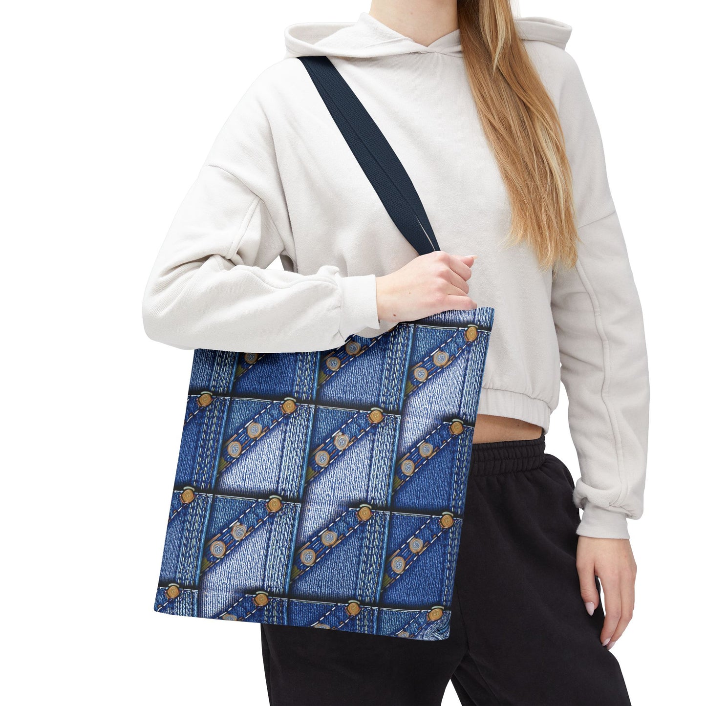 Denim Fabric Imitation Print Unisex Canvas Bag Poly Spun 3 Sizes Tote Bag 117