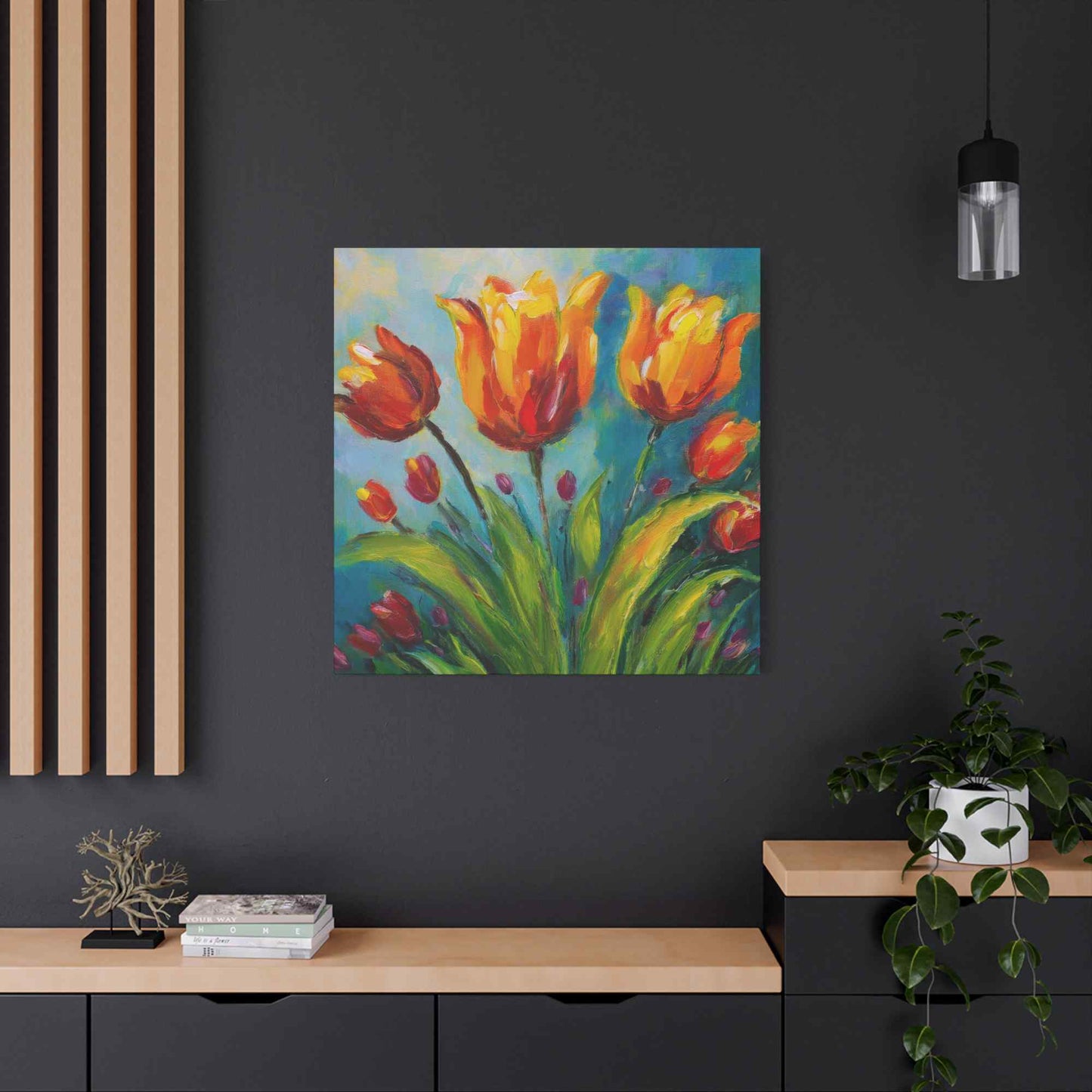 Tulips Print Canvas, Floral Oil Paint Print 20x20, 24x24, 30x30, 32x32, 36x36 Art Design Pine-Wood Inner Frame MC-143
