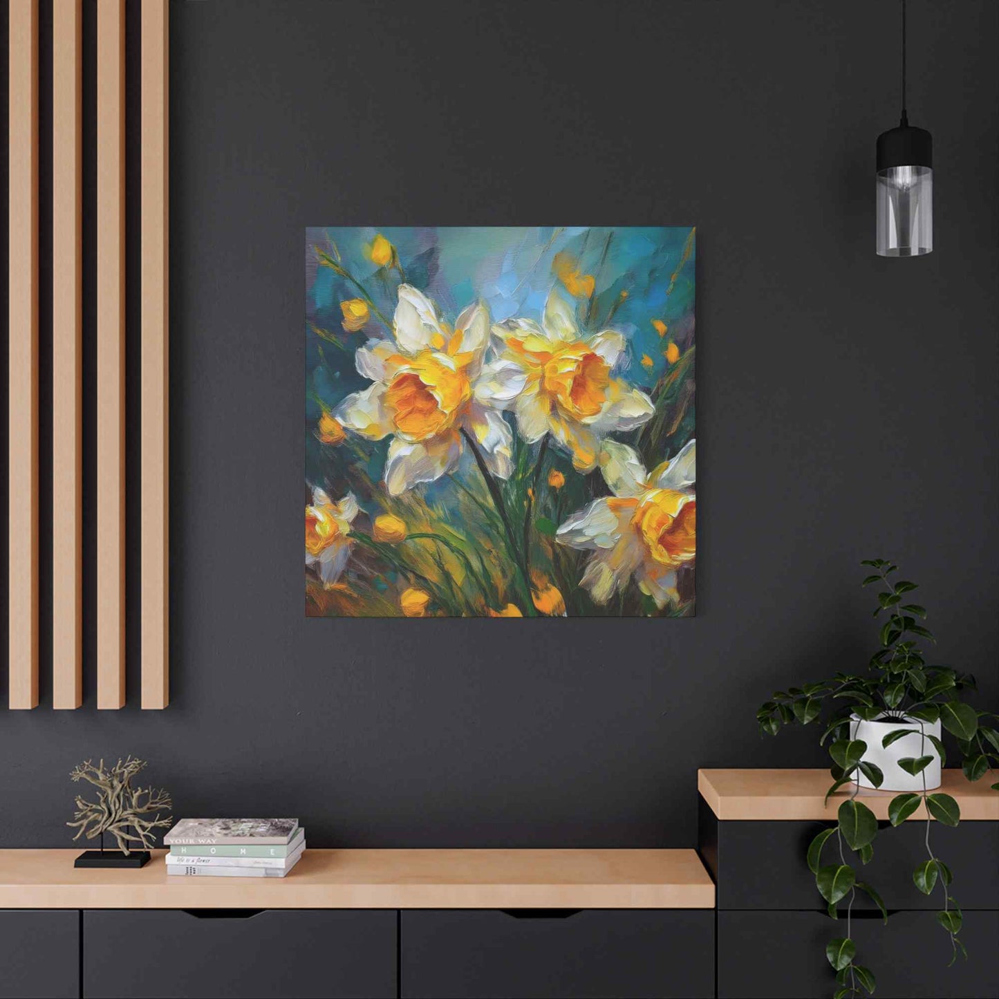 Narcissus Print Canvas, Floral Oil Paint Print 20x20, 24x24, 30x30, 32x32, 36x36 Art Design Pine-Wood Inner Frame MC-175