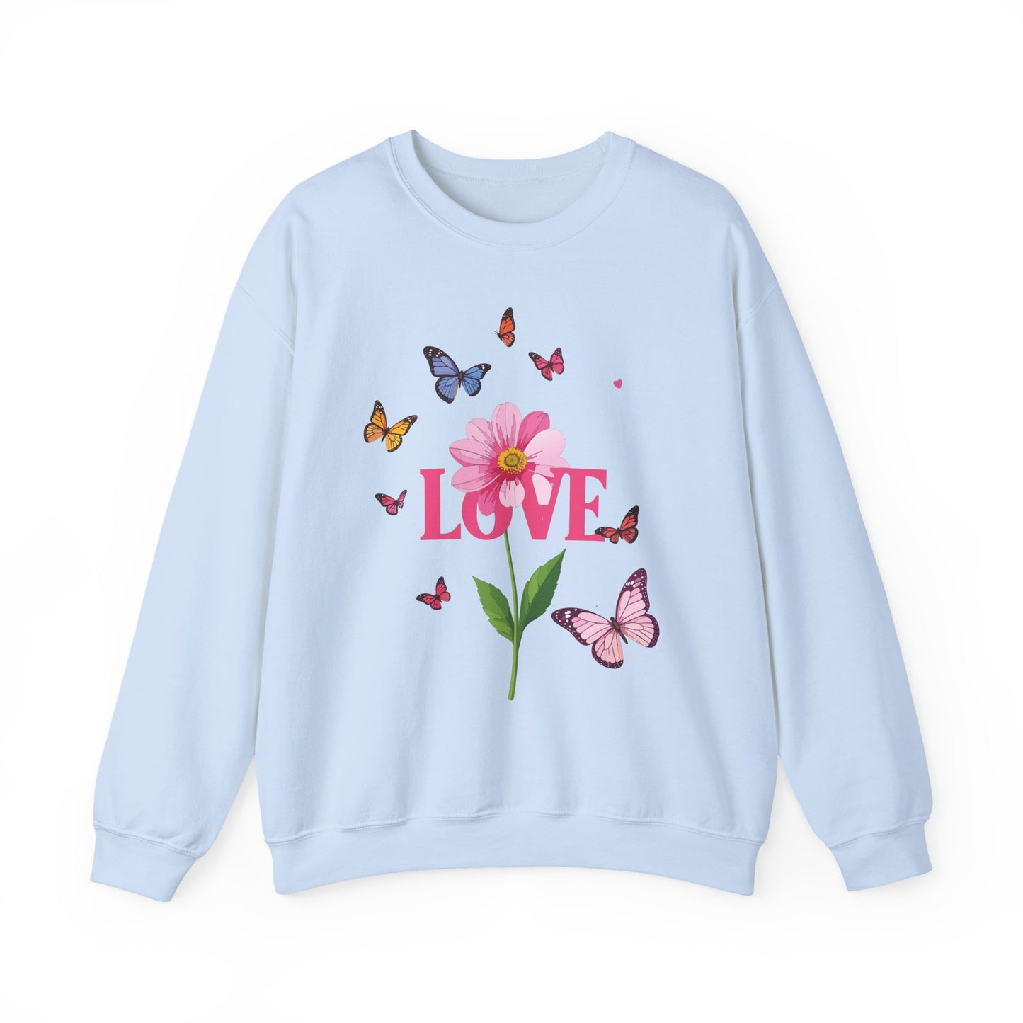 Unisex Floral Love Sweatshirt, Love Floral Sweatshirt, Floral Butterfly Sweatshirt, 50/50 Cotton-Poly Valentine's Day Sweatshirt 01