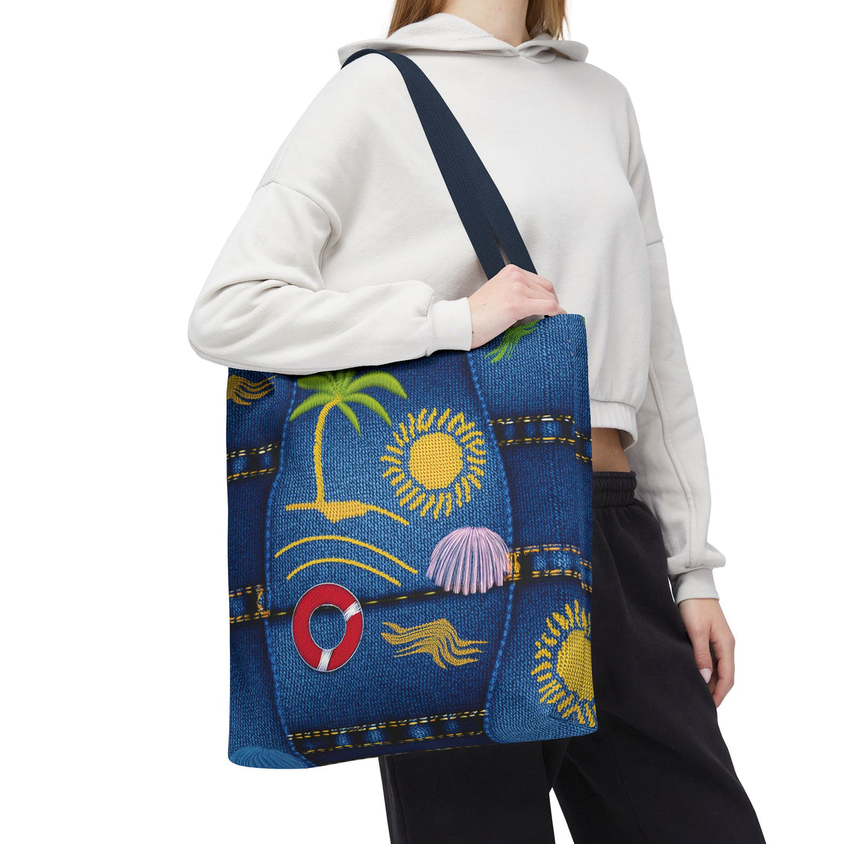 Denim Fabric Imitation Print Unisex Canvas Bag Poly Spun 3 Sizes Tote Bag 182-5