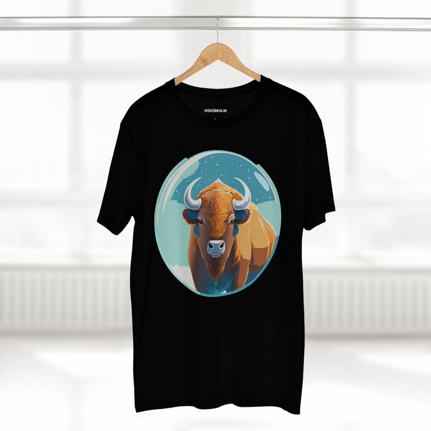 Retro2Nova Bison Art Tee Unisex Premium Cotton Staple Shirt With Original Animal Illustration From Art Collection
