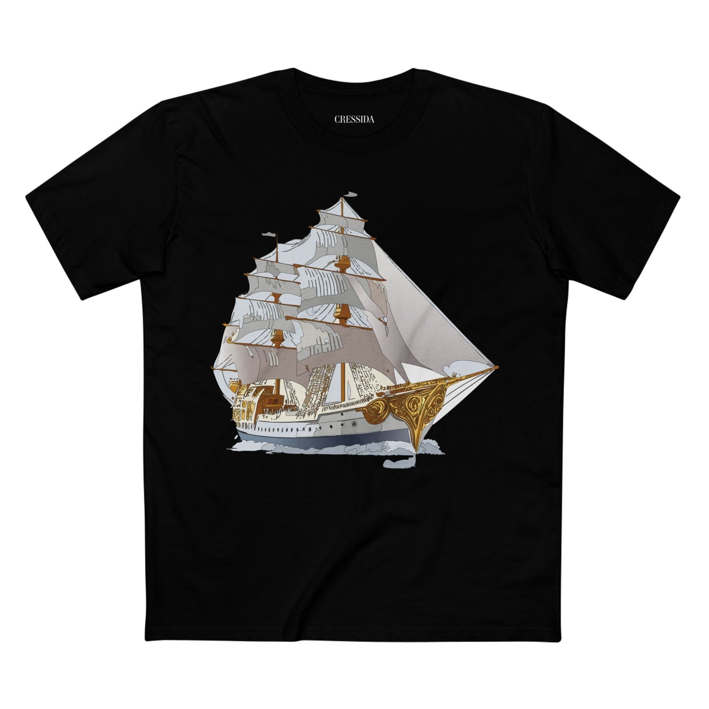 Ship Graphic Unisex 100 Cotton T-Shirt with Gold Frigate Art Design 8