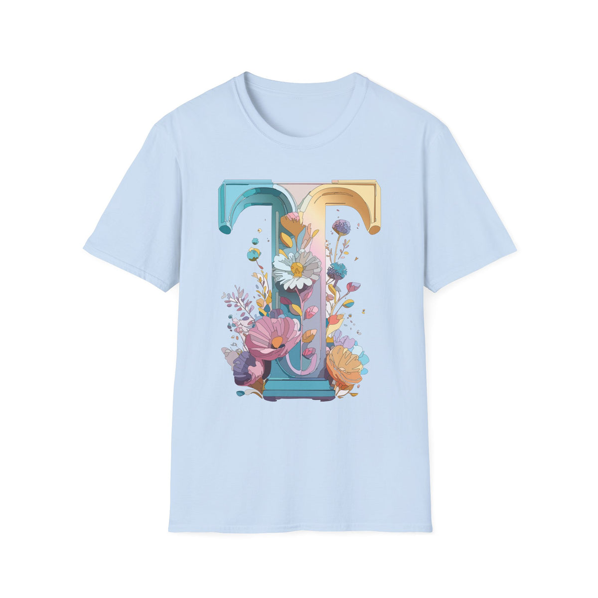 Floral Letter T Monogram T-Shirt | Botanical Initial Tee