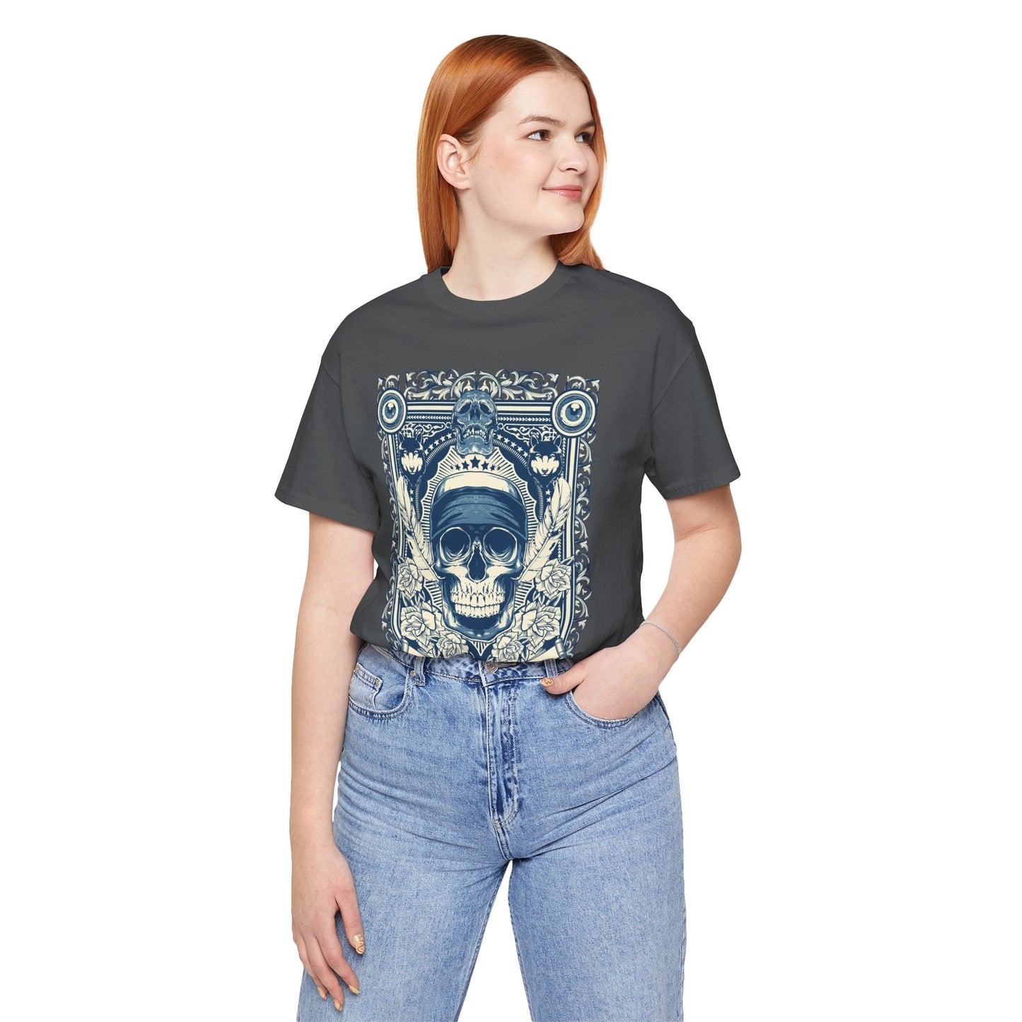 Skull Crown Graphic Tee Vintage Ornate Skull Illustration Rock Band T-Shirt