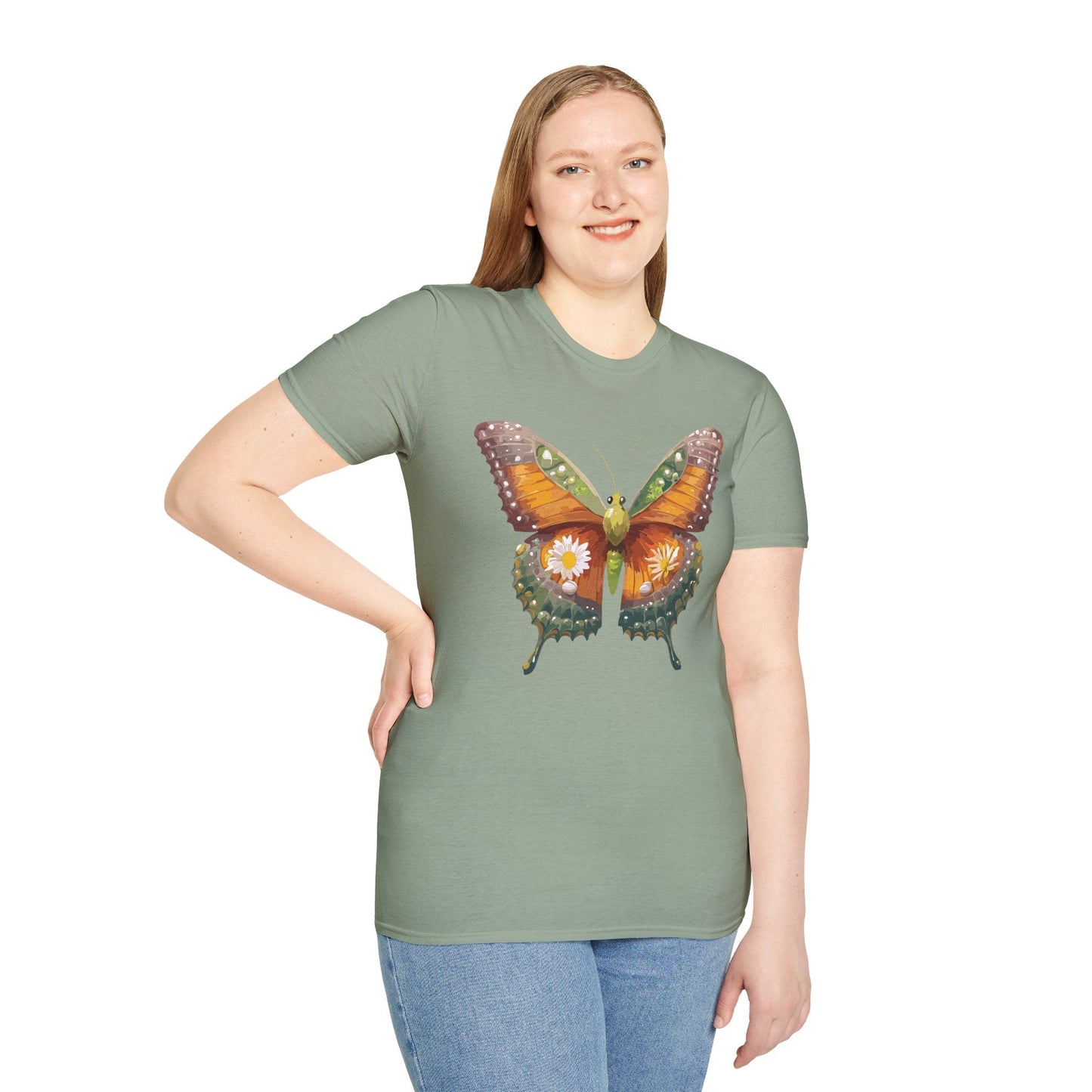 Butterfly T Shirt Unisex Monarch Shirt Gildan Softstyle 64000 100 Percent Ring Spun Cotton