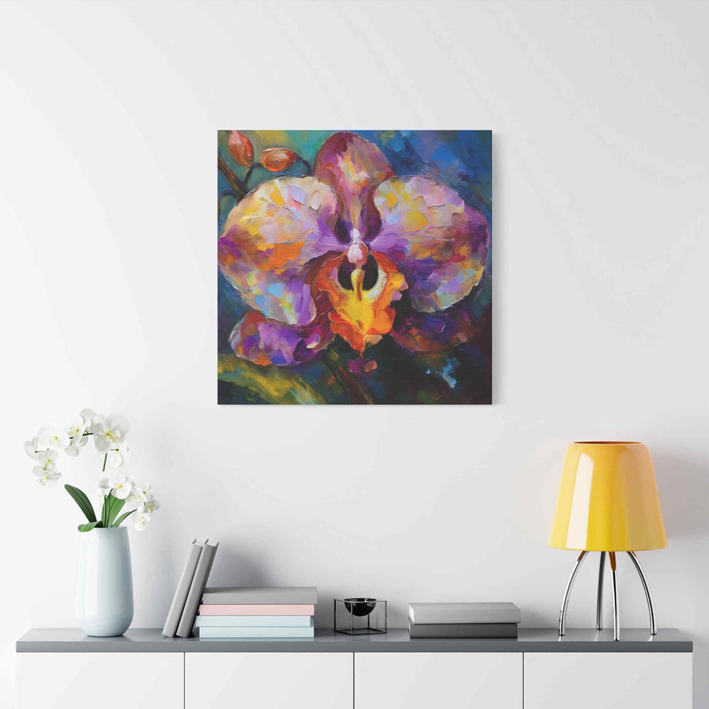 Purple Orchid Print Canvas, Floral Oil Paint Print 20x20, 24x24, 30x30, 32x32, 36x36 Art Design Pine-Wood Inner Frame MC-130