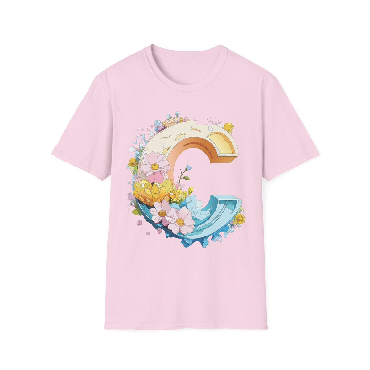 Rainbow Letter C T-Shirt | Flower Letter C Tee