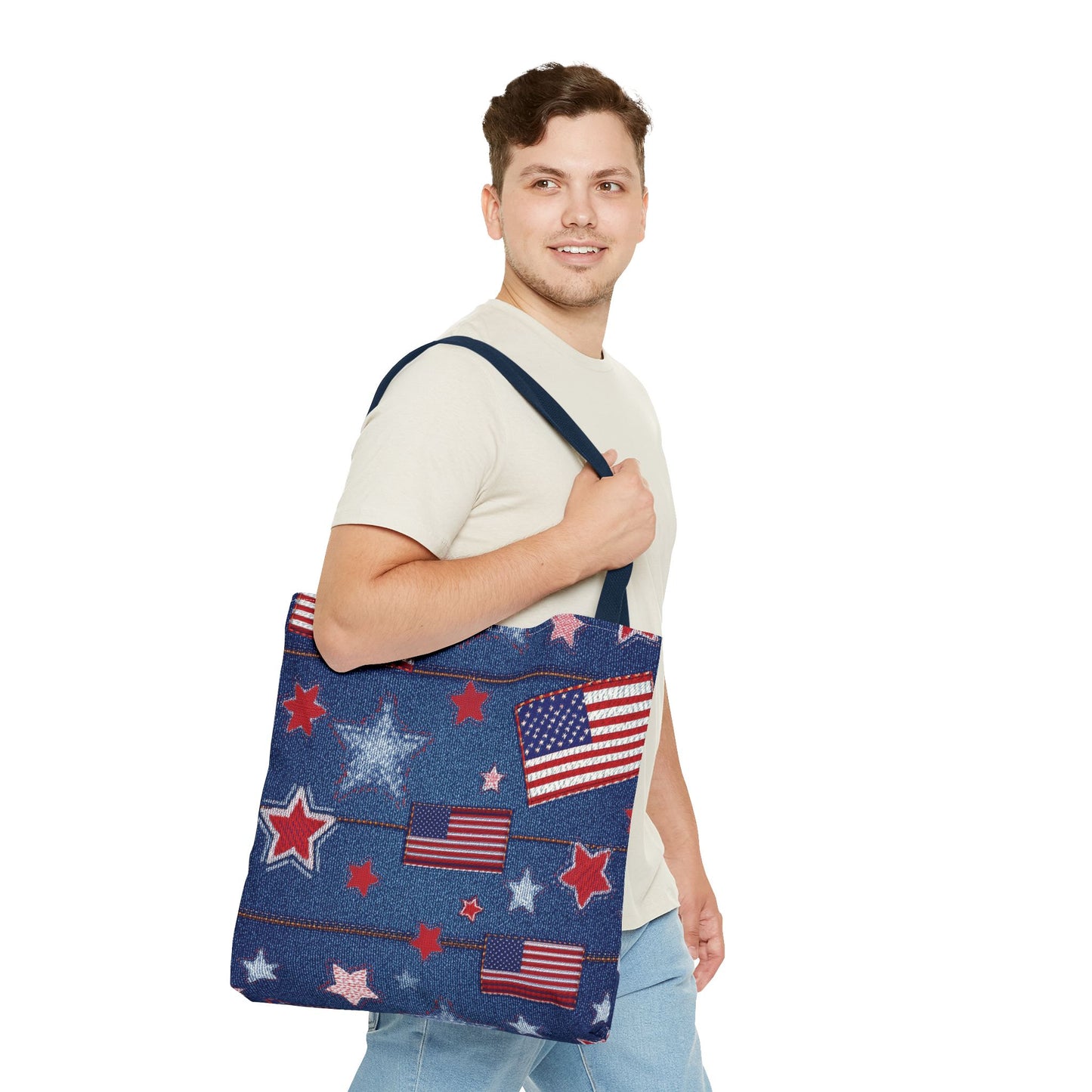4th of July Graphic Denim Fabric Imitation Print Unisex Canvas Bag Poly Spun 3 Sizes Tote Bag 200-10