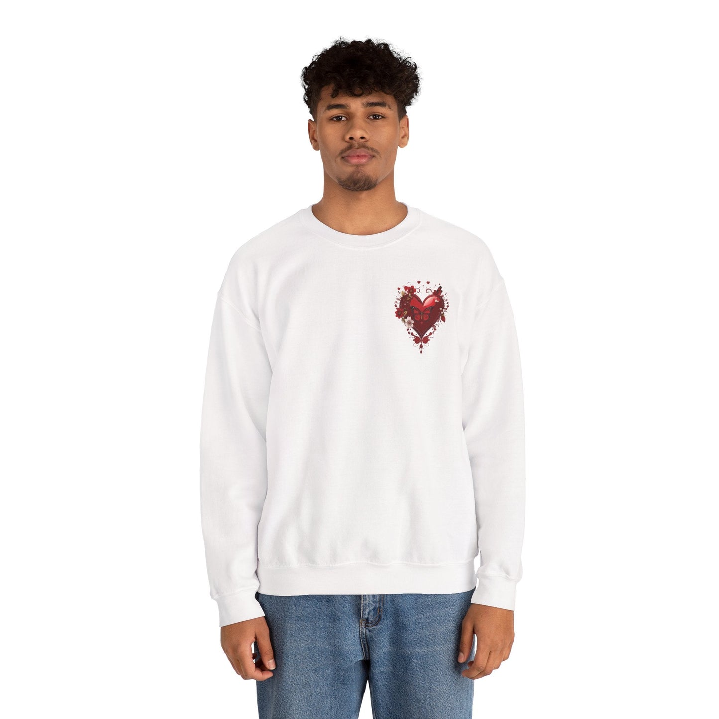 Floral Red Heart Sweatshirt Unisex Valentines Day Love Print Cozy Heavy Blend Crewneck