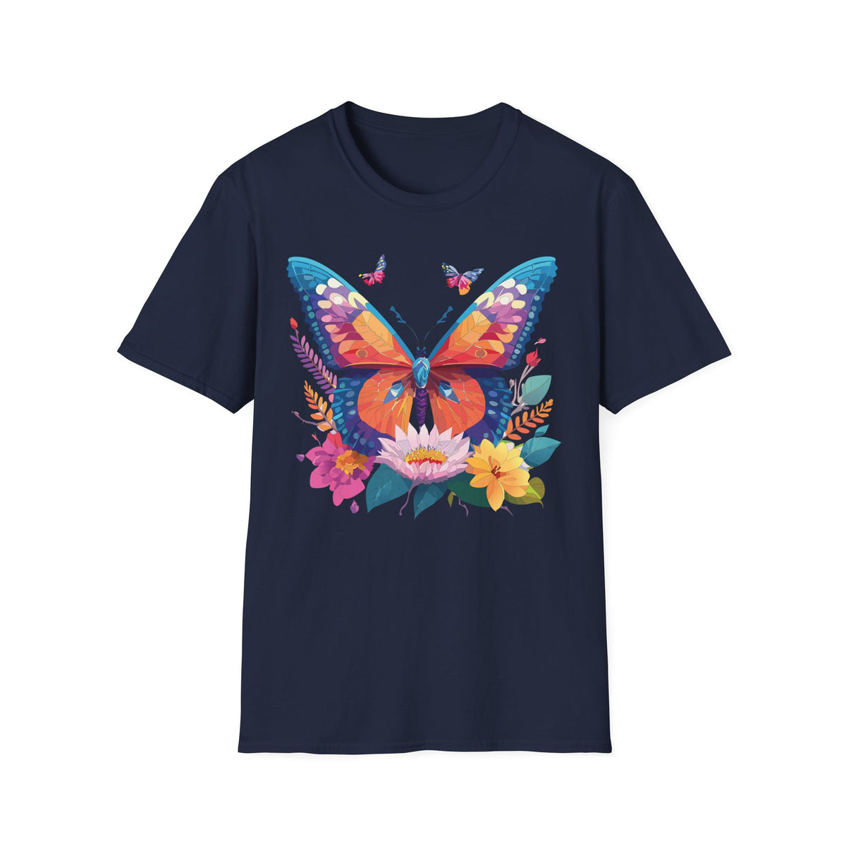 Colorful Butterfly Illustration T-Shirt | Floral Wings Print Graphic Tee Unisex 100 Cotton Gildan T-Shirt