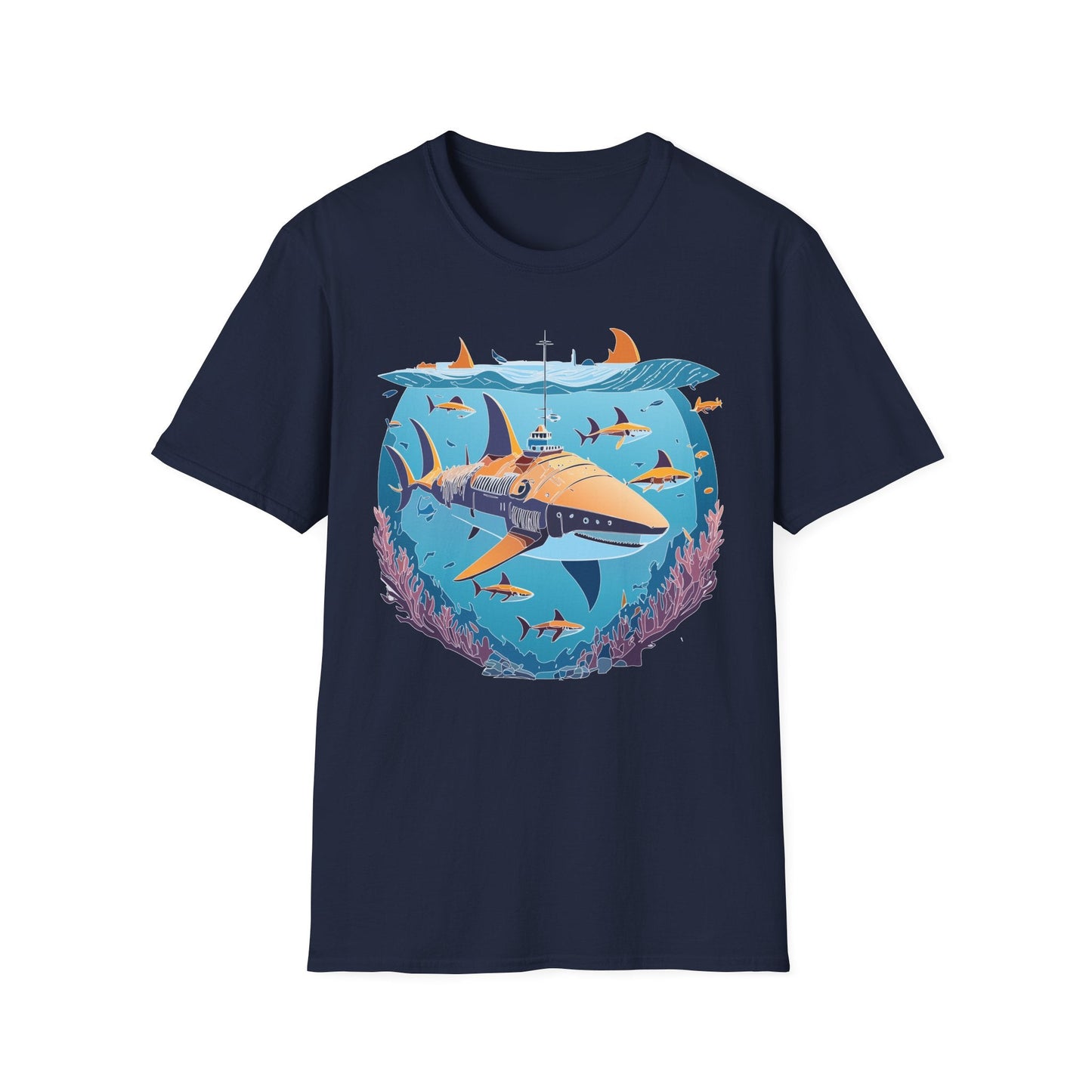 Ocean Tee Shirt Unisex Softstyle Cotton Tee 4.5 Oz Lightweight U Boat Theme Design