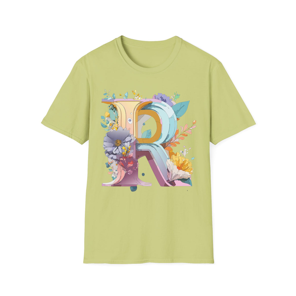 Floral Letter R T-Shirt | Botanical Monogram Initial Tee