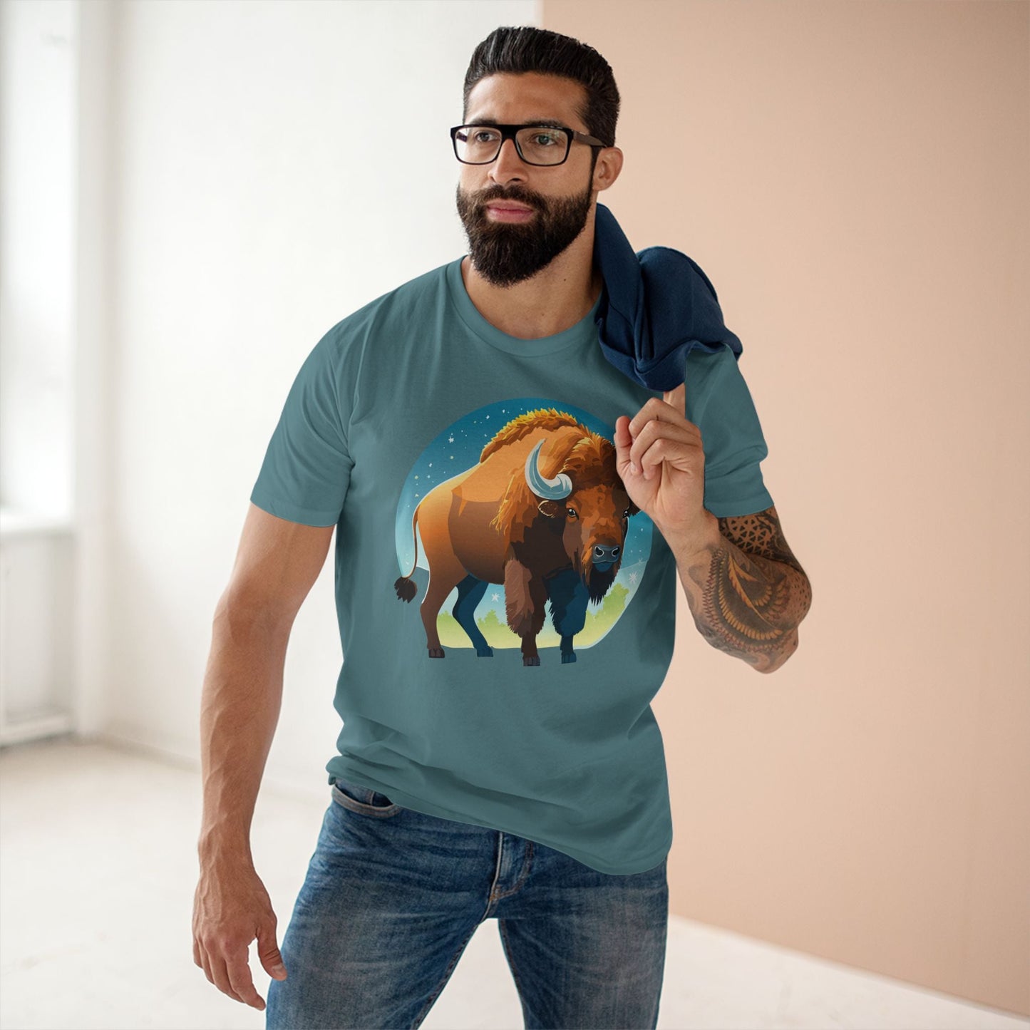 Unisex Premium Cotton Tee With Original Bison Art Design From Retro2Nova Art Collection Soft Breathable Everyday Comfort